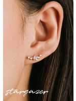 Lover's Tempo STARGAZER CLIMBER EARRINGS - 14mm, CLEAR CZ, STERLING POST, 18K GOLD PLATE