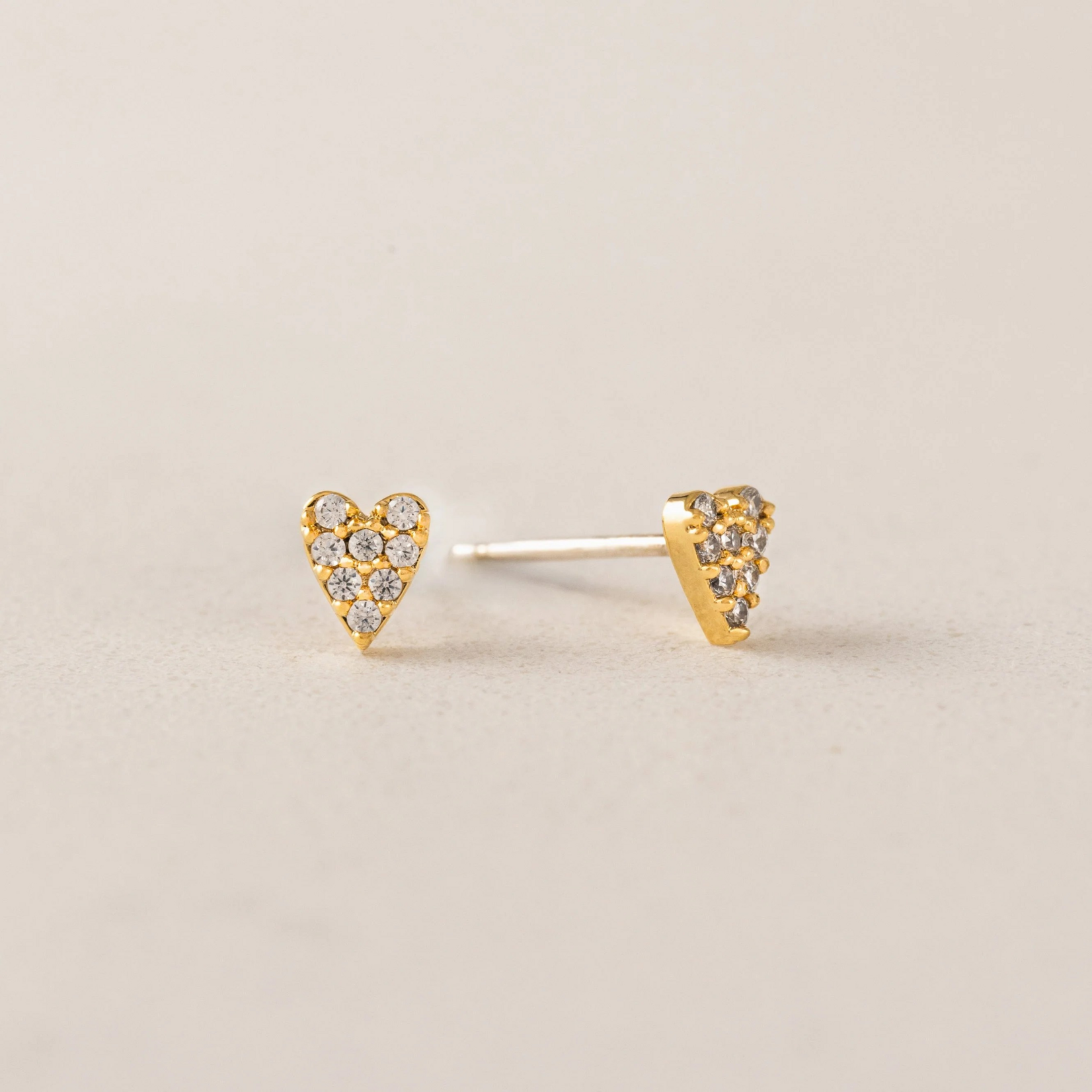 Lover's Tempo Flutter Heart Stud Earrings - Gold, CZ