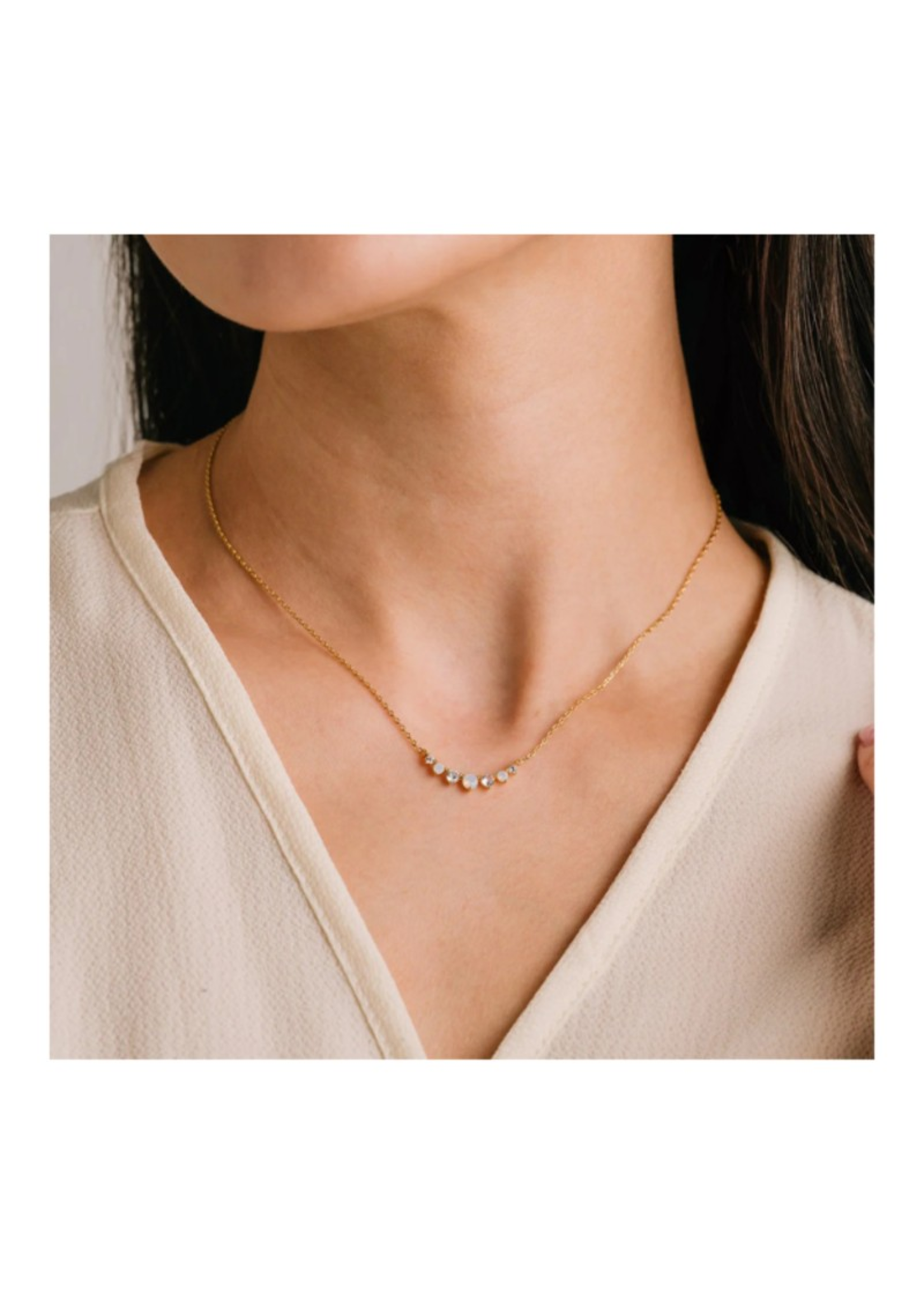Lover's Tempo DEWDROP NECKLACE - 16-18", WHITE OPAL CZ, 18K GOLD PLATE