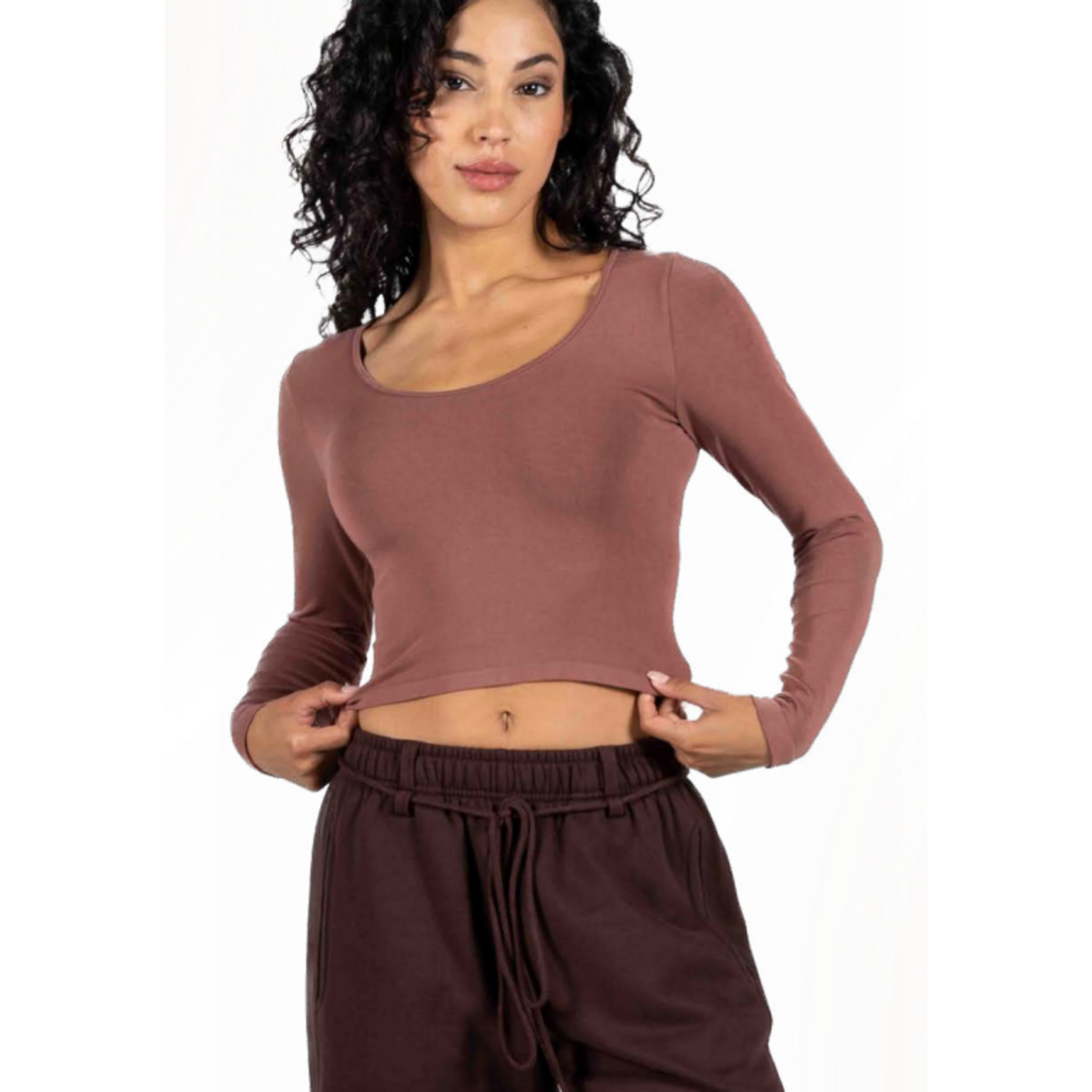 C'est Moi Bamboo Longsleeve Crop Scoop Neck Top - Assorted