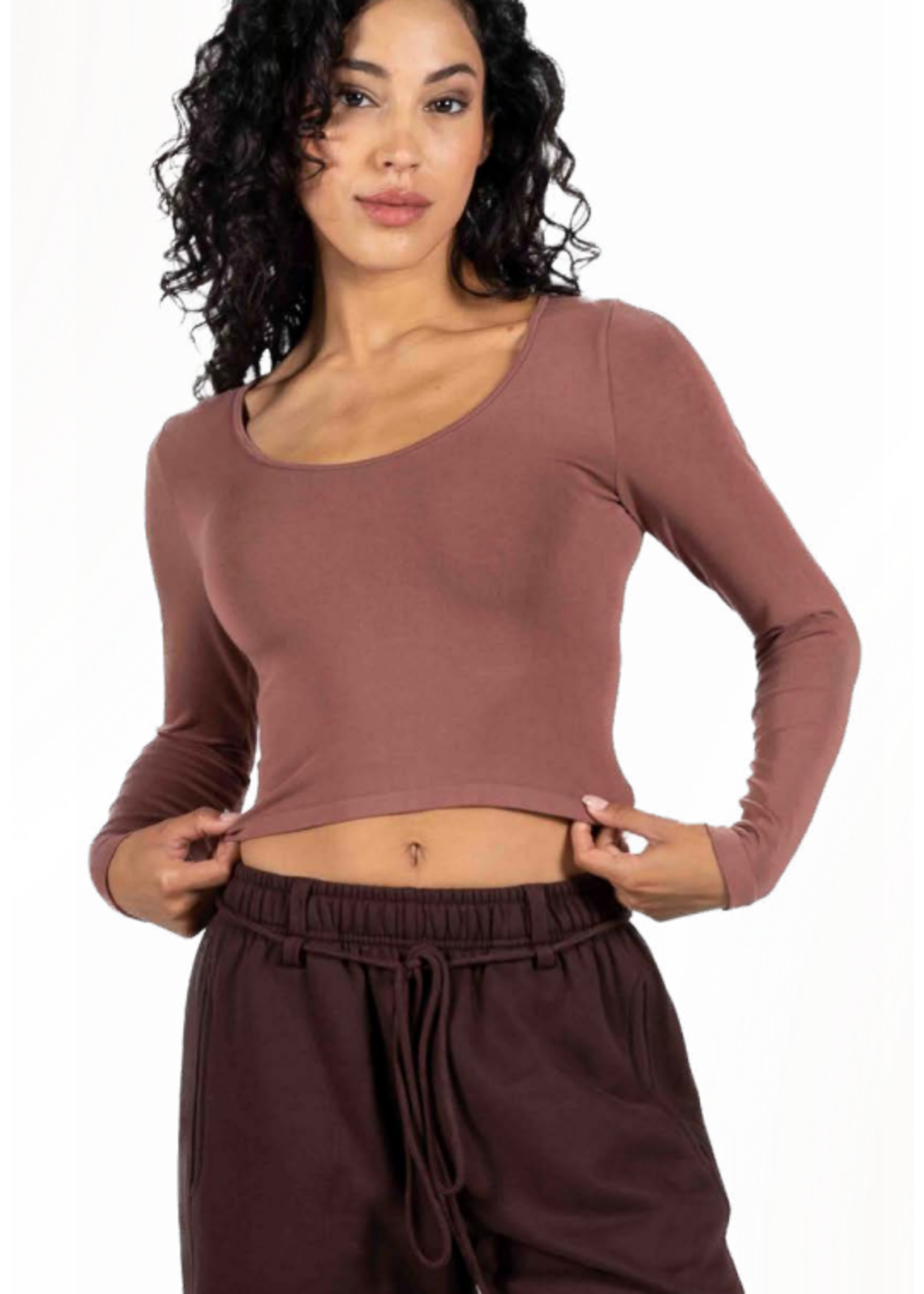 C'est Moi BAMBOO LONGSLEEVE CROP SCOOP NECK TOP- BLACK or WHITE