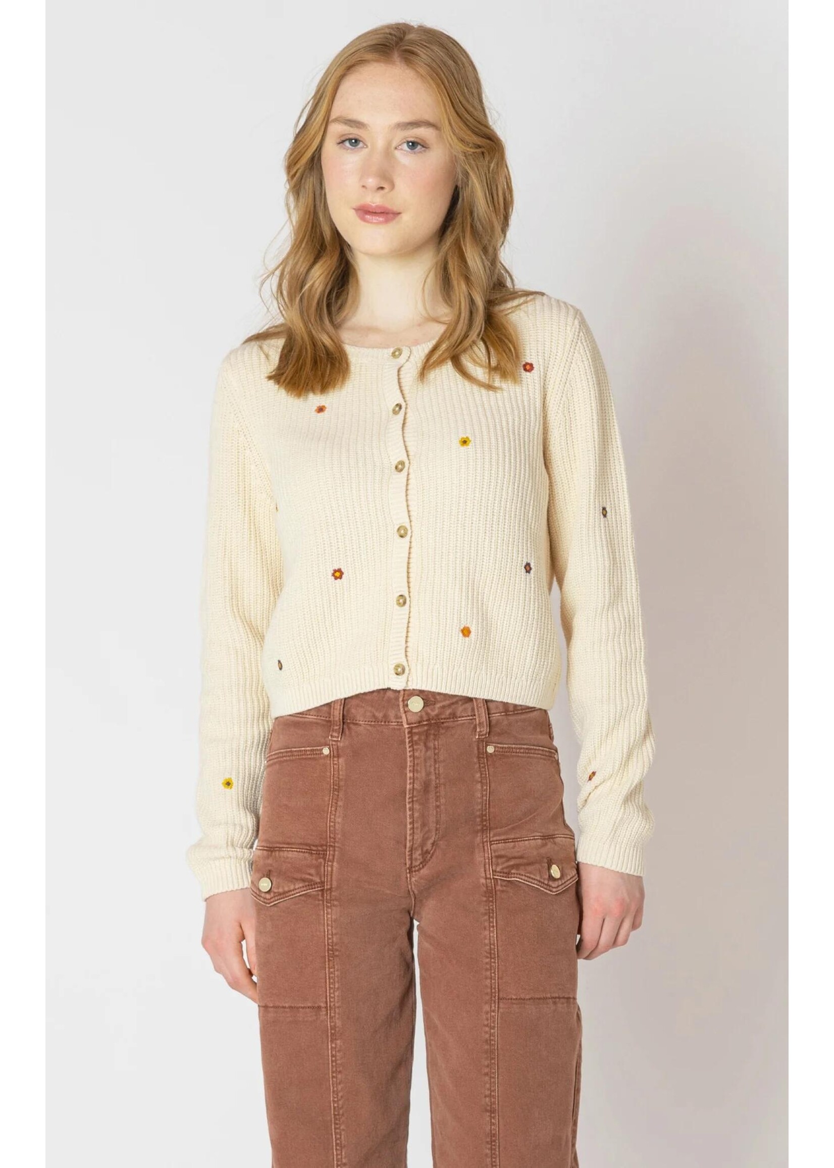 Dex Clothing EMBROIDERED CREW NECK CARDIGAN