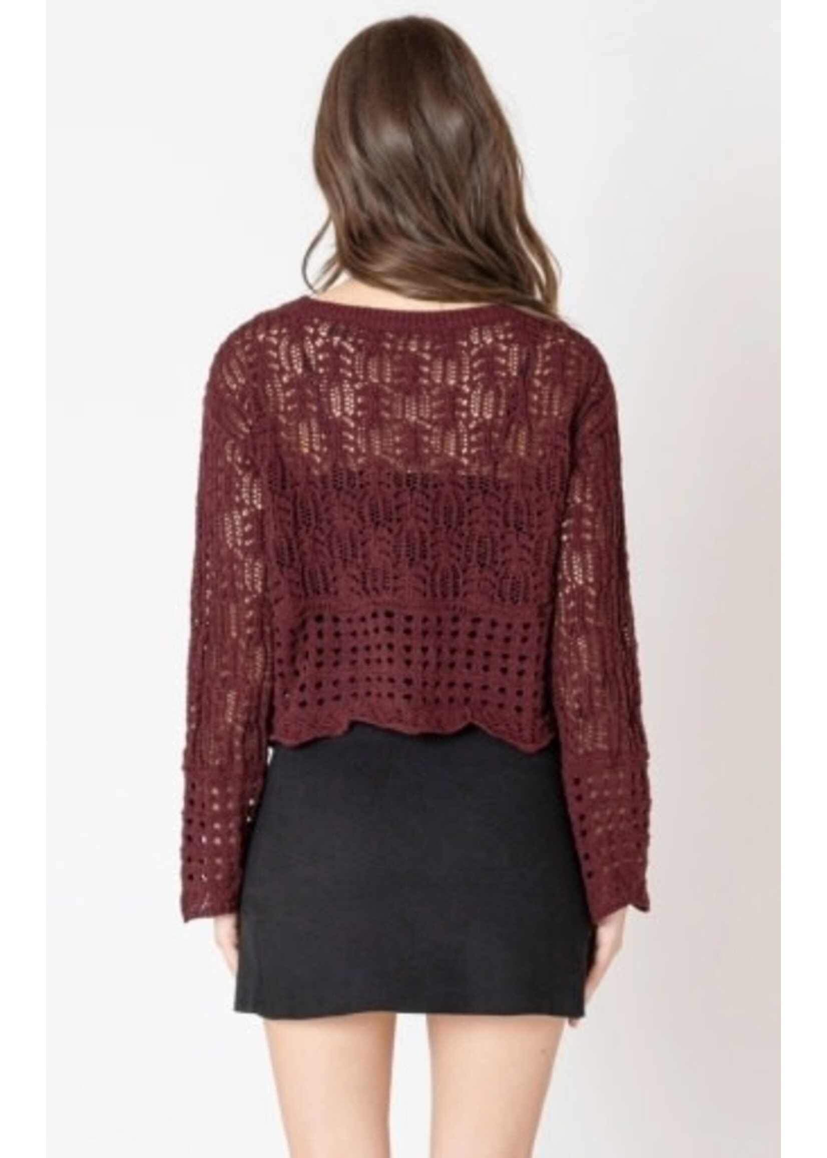 Dex Clothing 2627012 - Open Stitch Wavy Hem Sweater