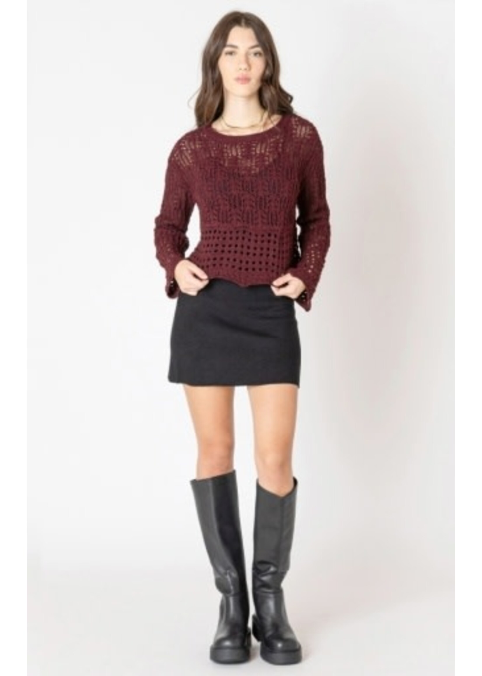 Dex Clothing 2627012 - Open Stitch Wavy Hem Sweater