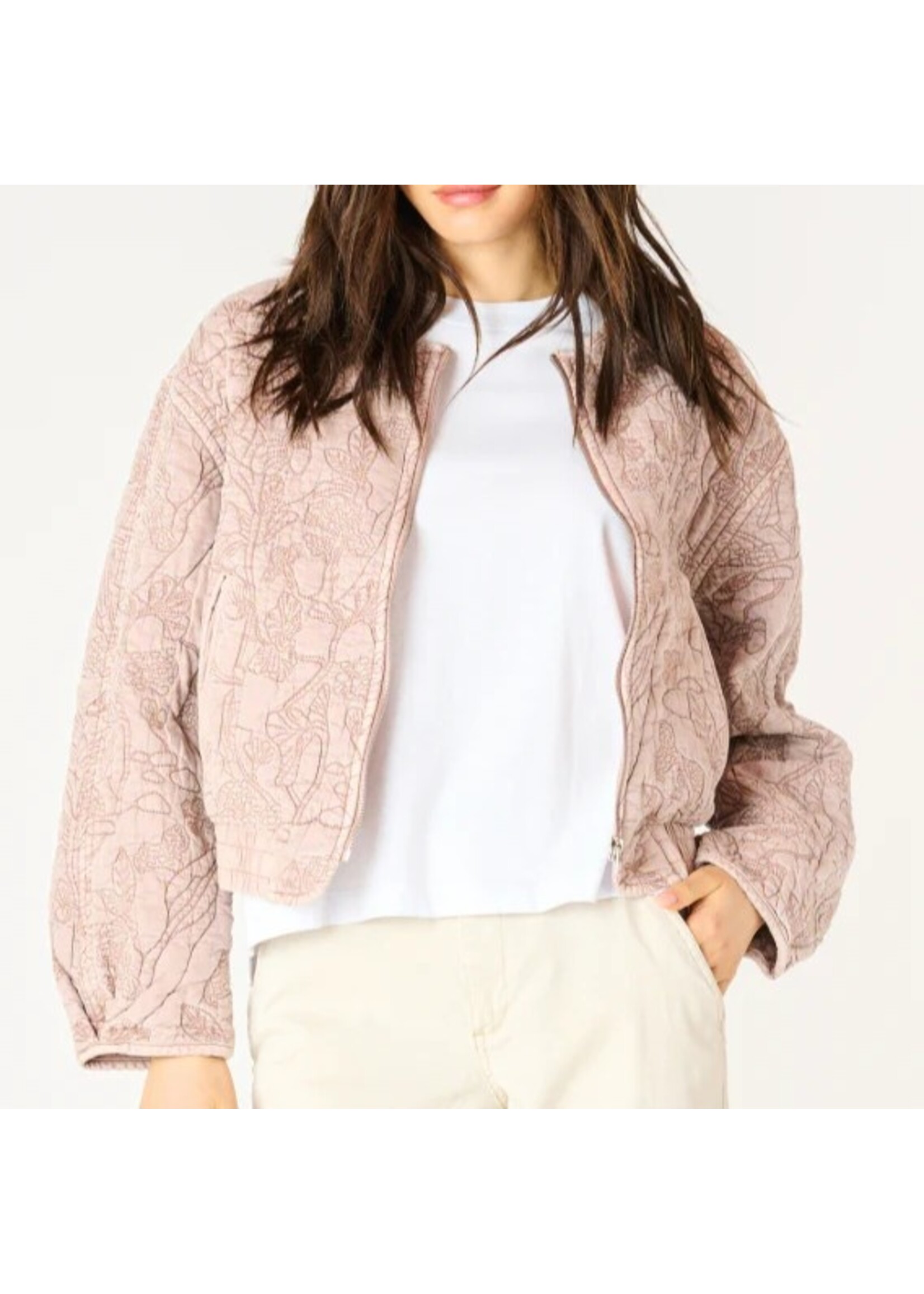 Dex Clothing 2529530 LS FLORAL QUILTED BOMBER JACKET