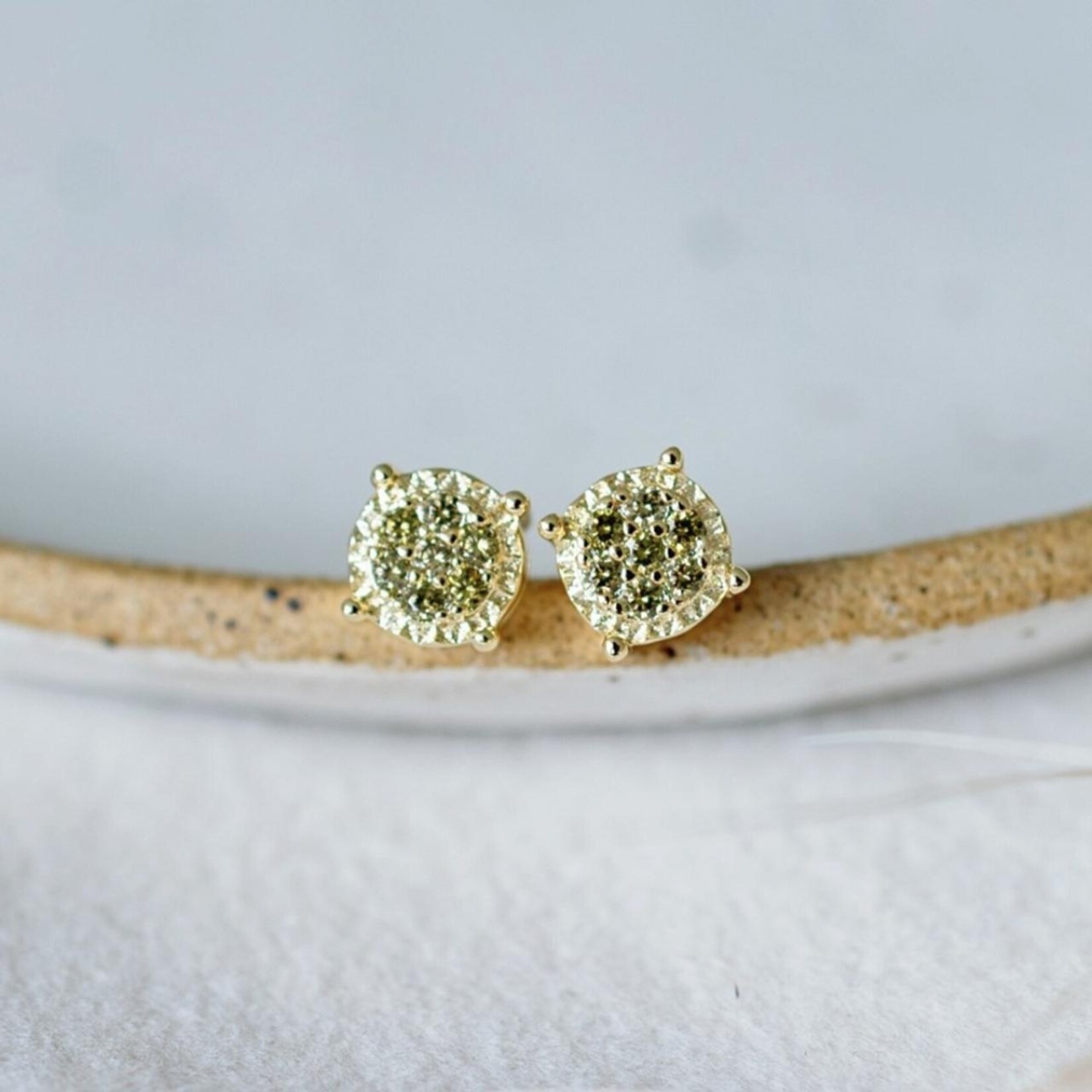 Glee Bedazzle Stud Earrings - Gold/Moss Green - 6 mm
