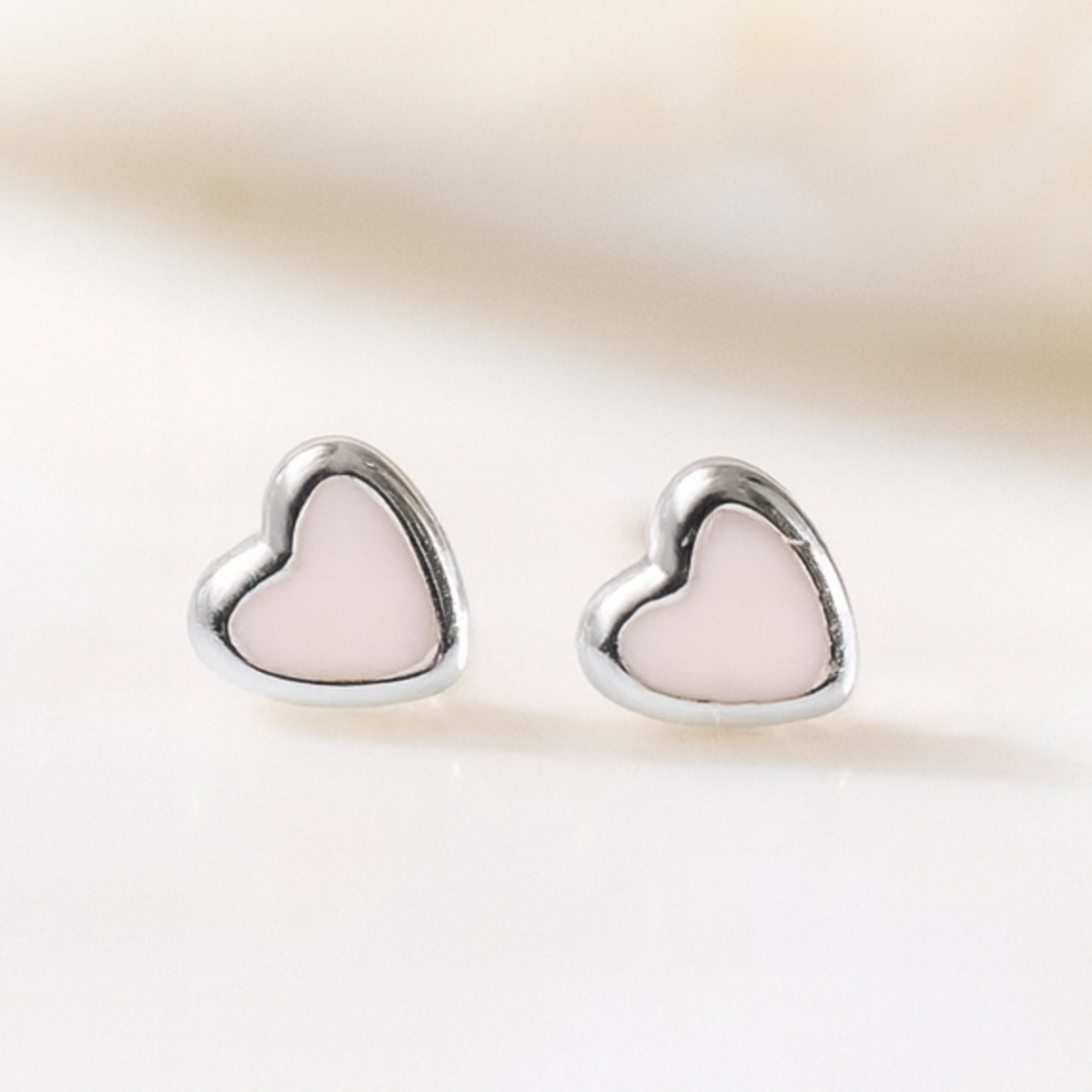 Glee Cherish Heart Studs - Rose Quartz and Sterling Silver Plater