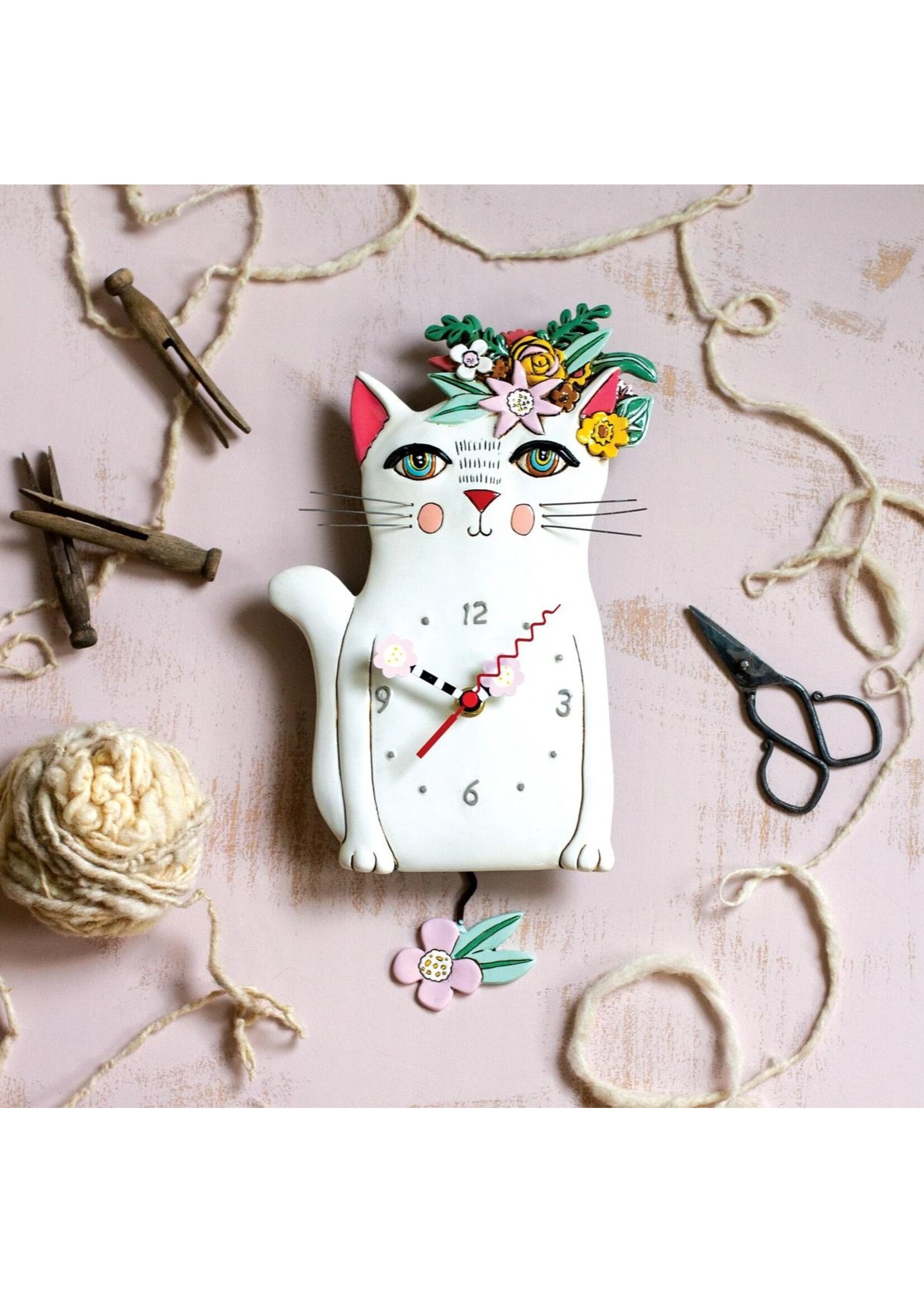 Allen Designs Pretty Kitty Wall Clock in White by Michelle Allen