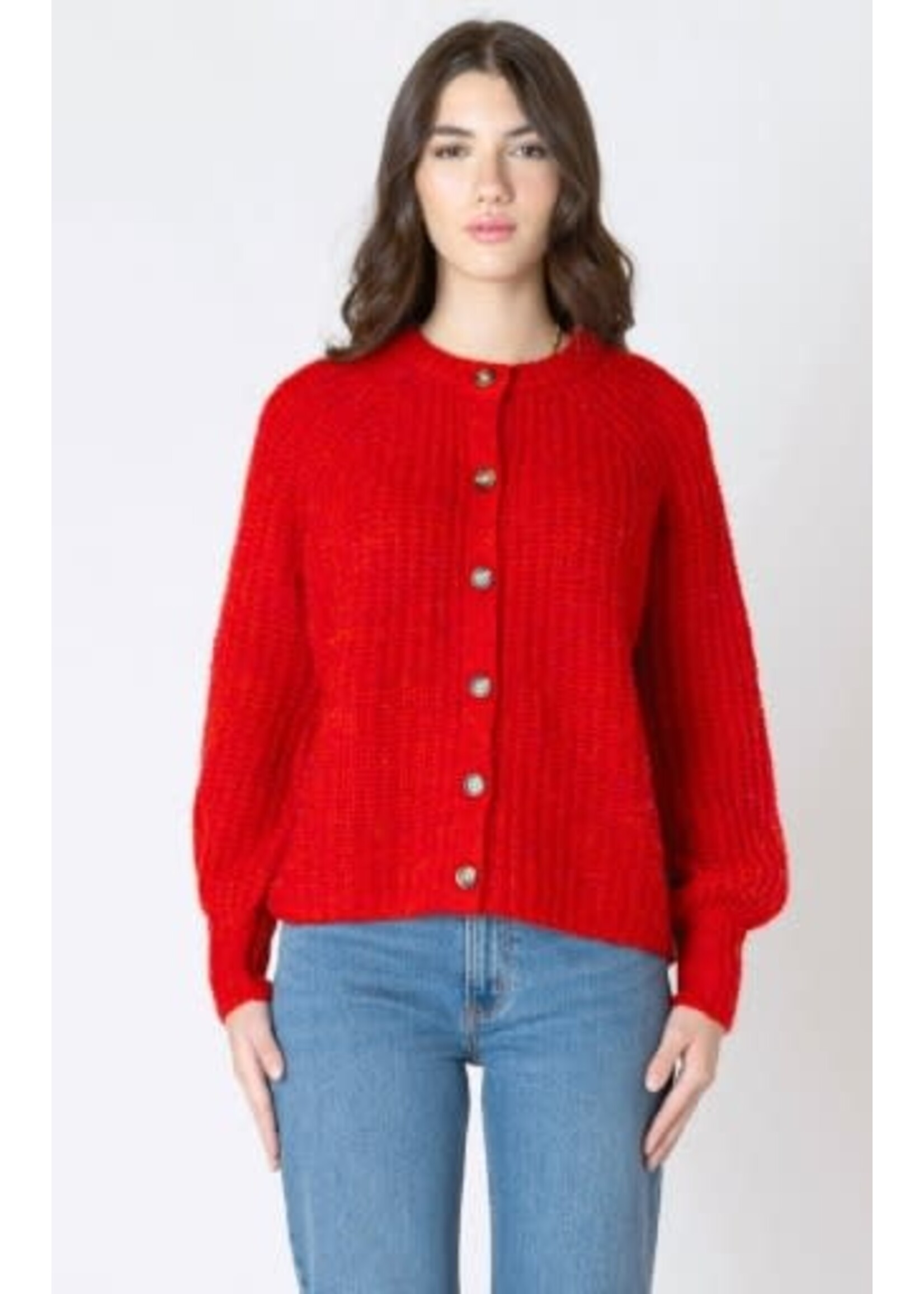 Dex Clothing 2627255 D - Crewneck Textured Cardigan - Candy Red Melange