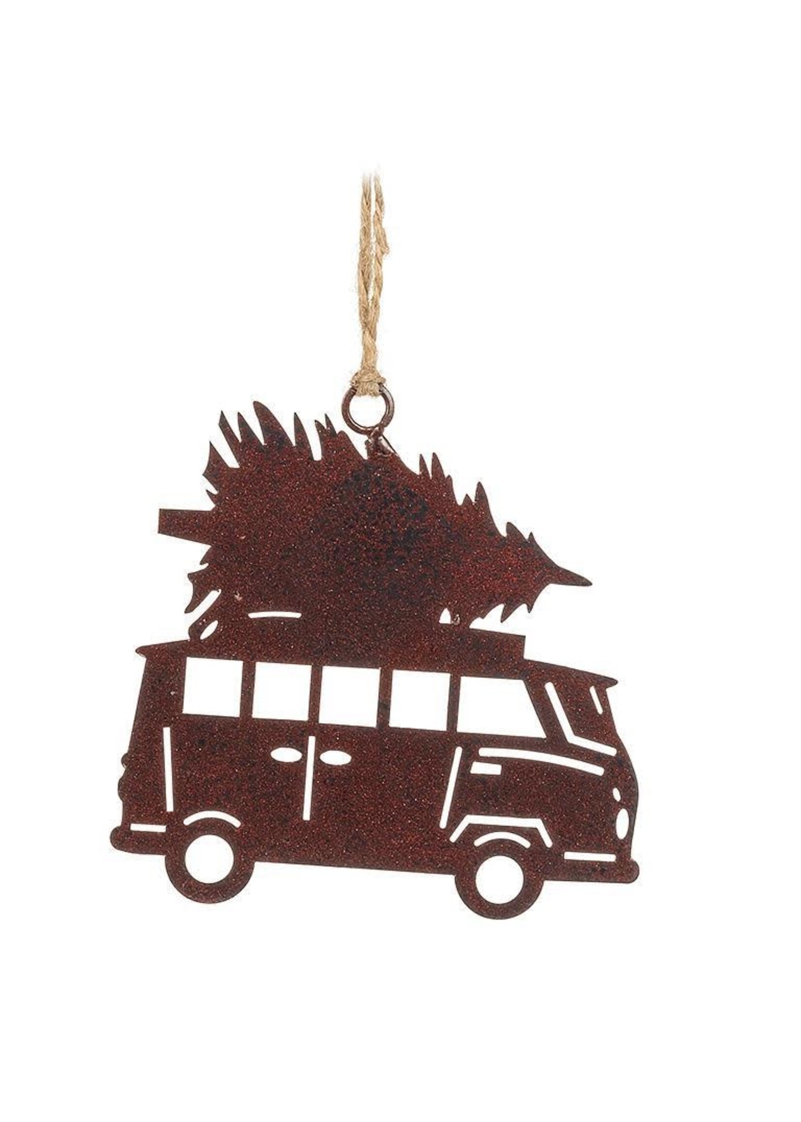 Bus With Tree Flat Ornament - 4"