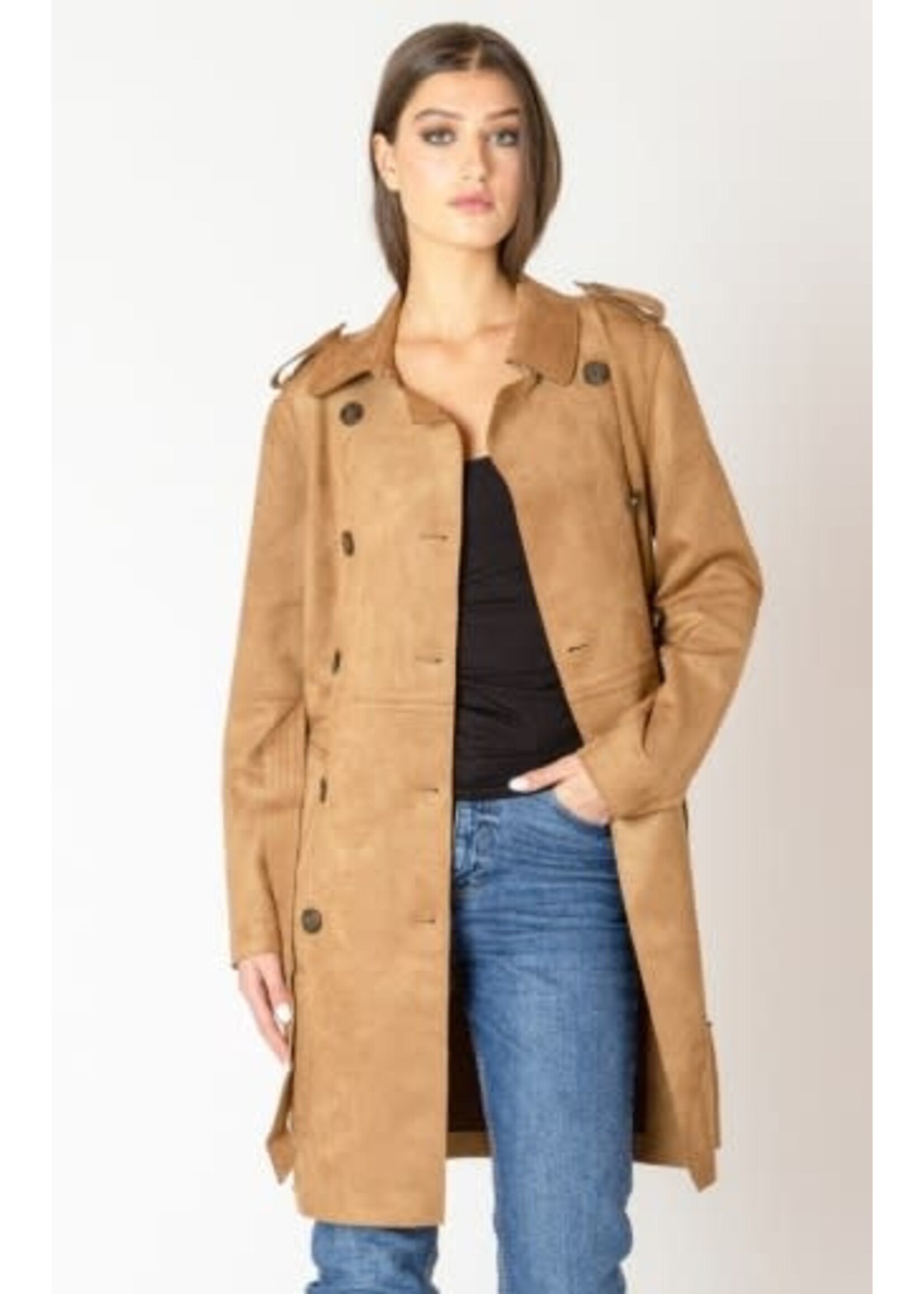 Black Tape SUEDE-LOOK BELTED TRENCH COAT