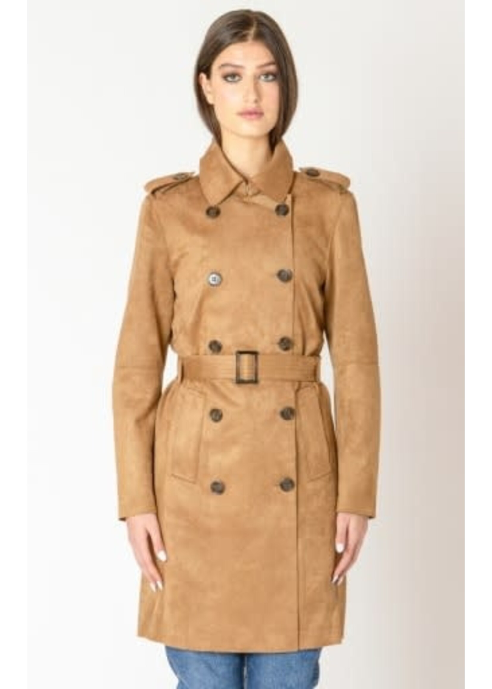 Black Tape SUEDE-LOOK BELTED TRENCH COAT