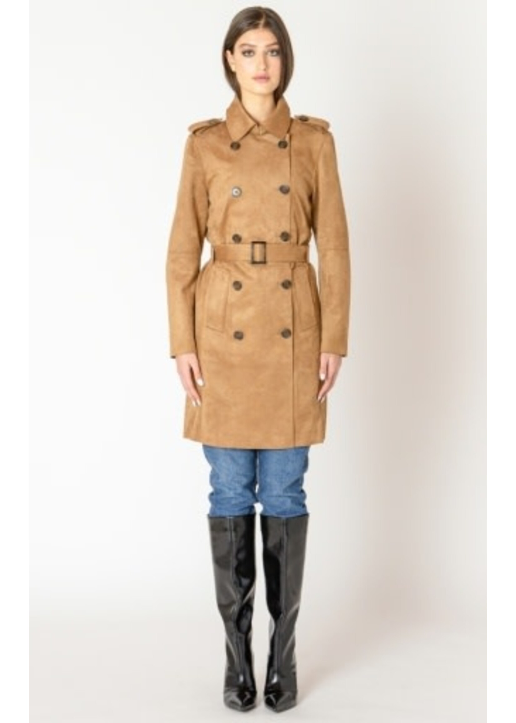 Black Tape SUEDE-LOOK BELTED TRENCH COAT