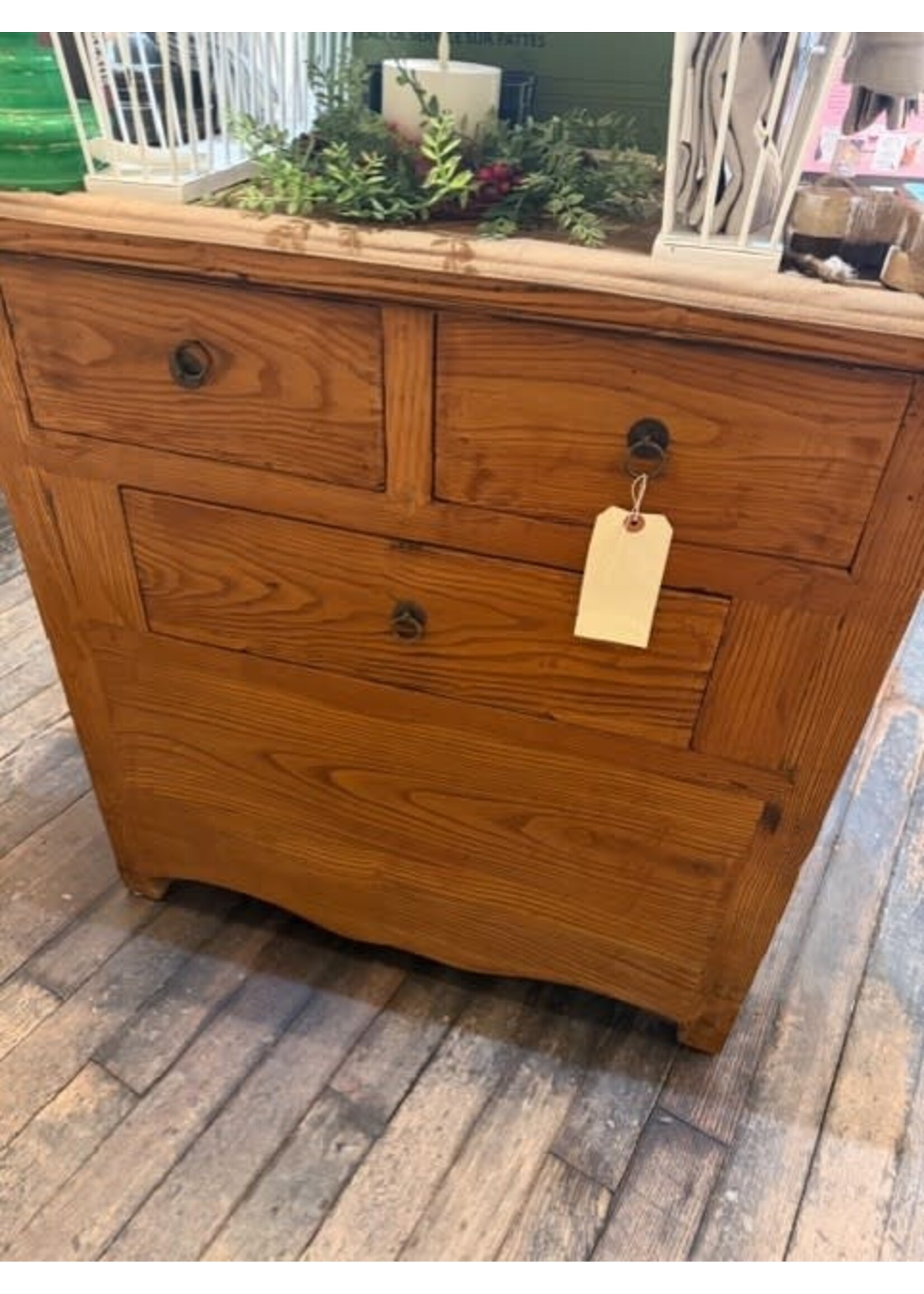 North American Country Home 3 Drawer Antique Wooden Cabinet  34" h x 31.5" w