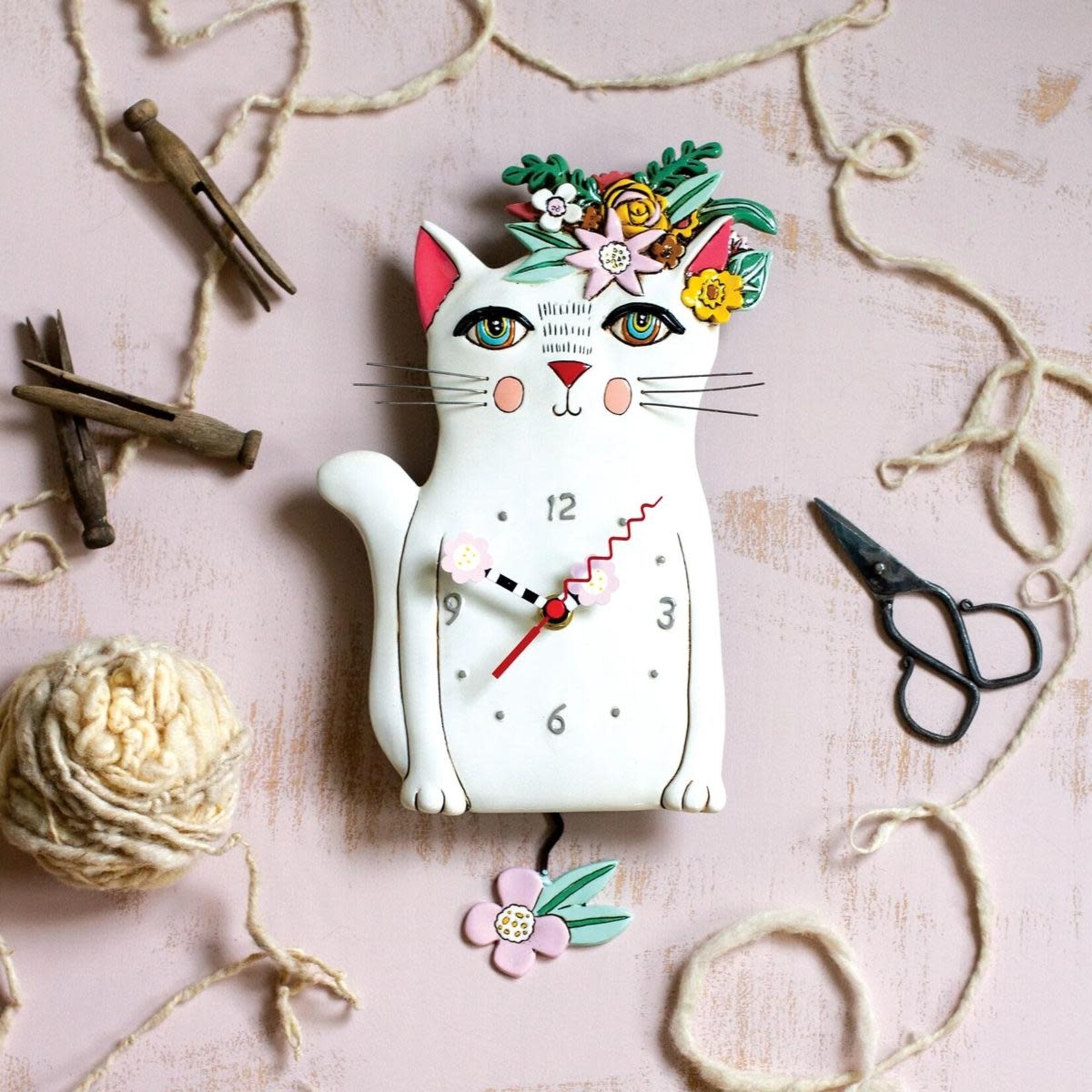 Enesco Canada Pretty Kitty Wall Clock in White by Allen Designs
