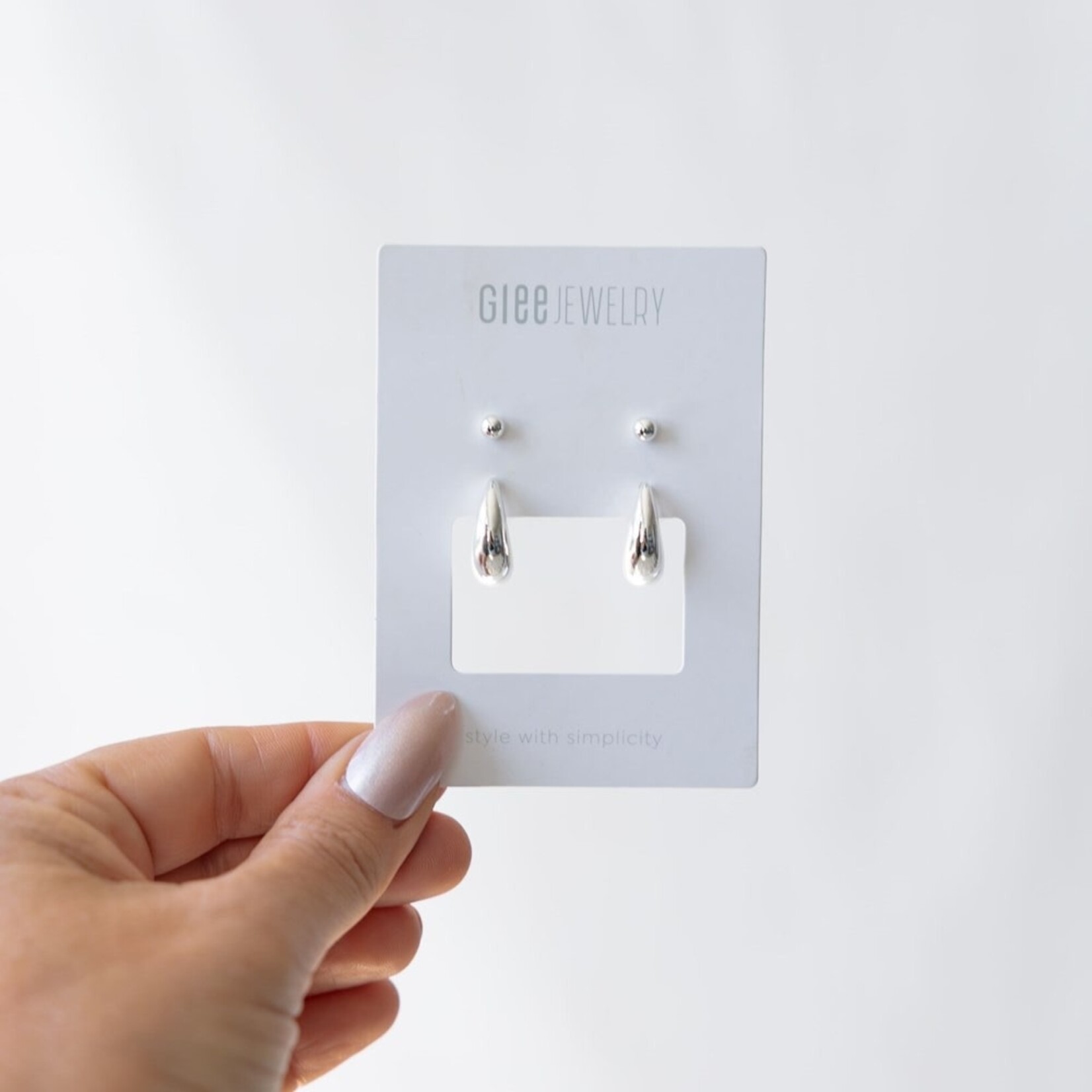 Glee Duet Set Curvy Earrings - Hypoallergenic, Antitarnish (Silver)
