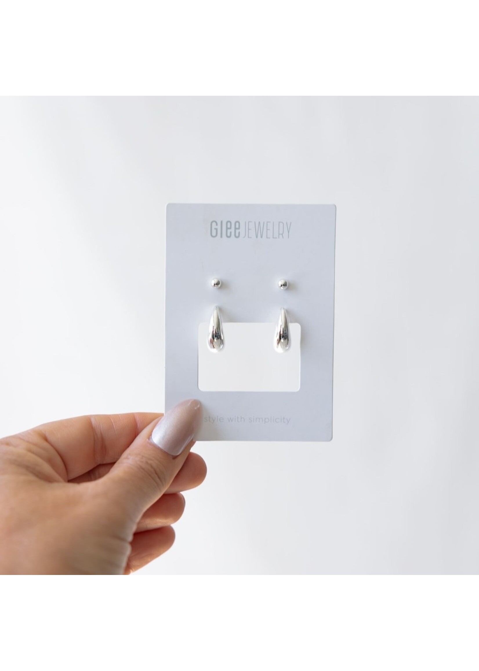 Glee Duet Set Curvy Earrings - Hypoallergenic, Antitarnish (Silver)