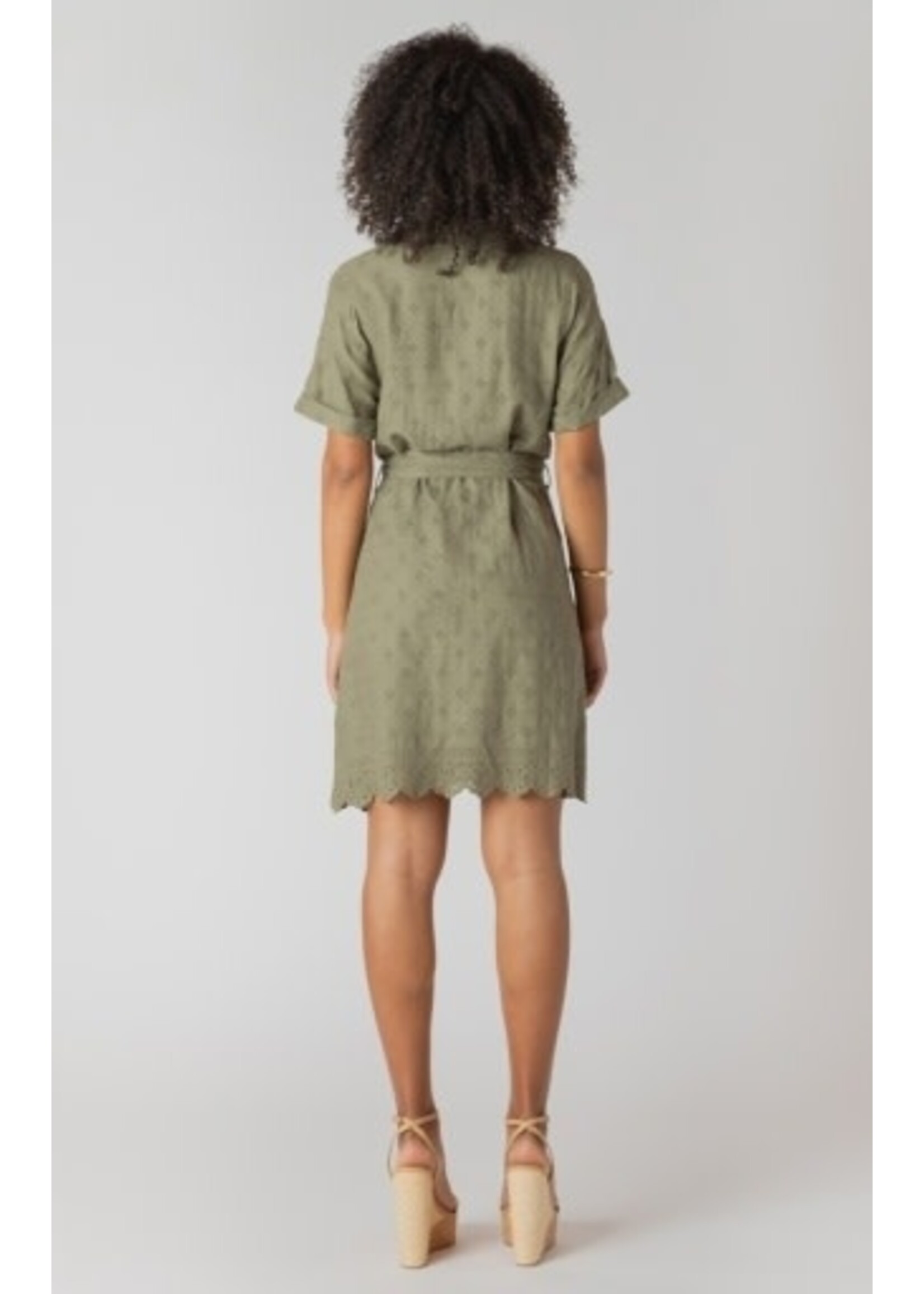 Room 34 2722621 DG Linen Eyelet Hem Mini Shirt Dress