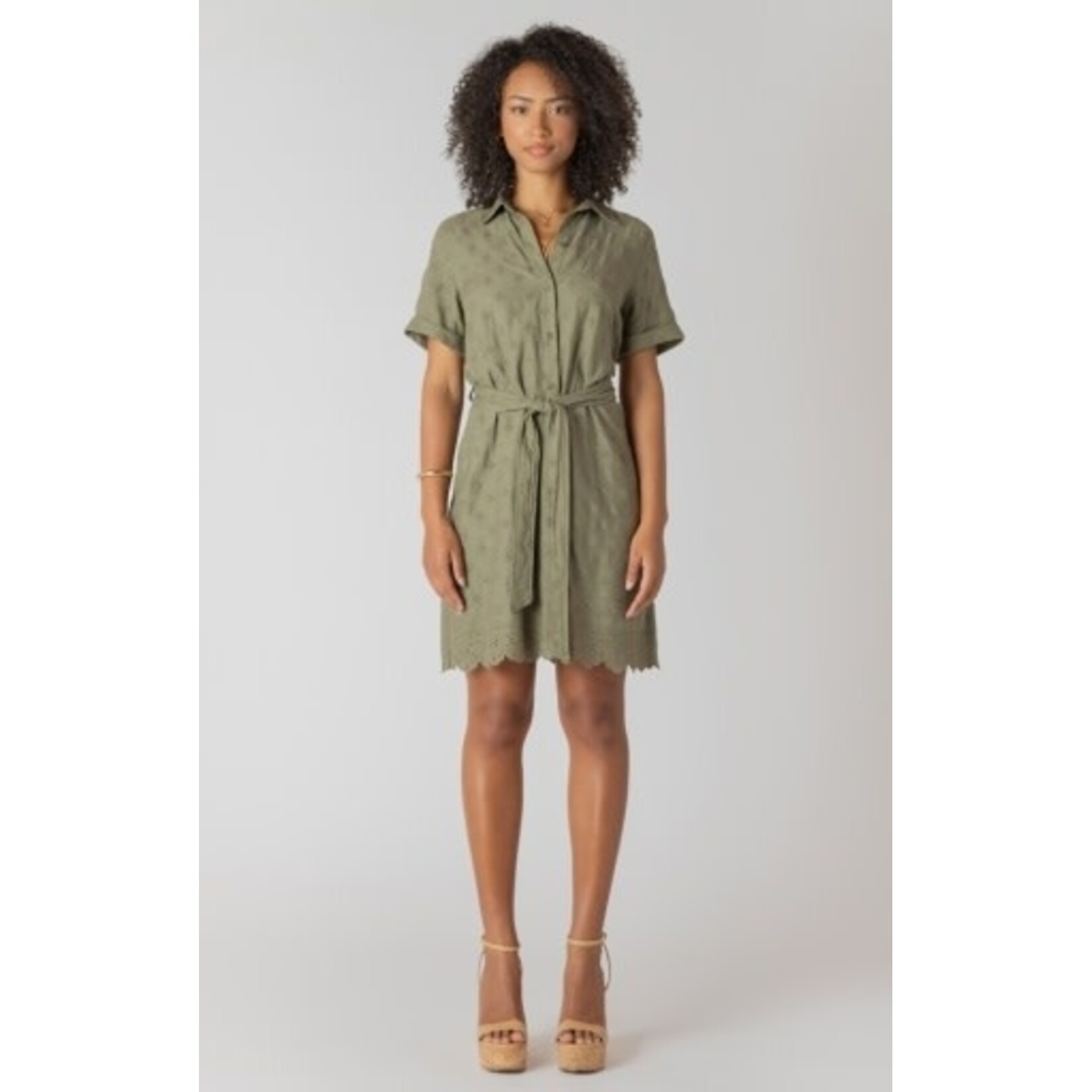 Room 34 2722621 DG Linen Eyelet Hem Mini Shirt Dress
