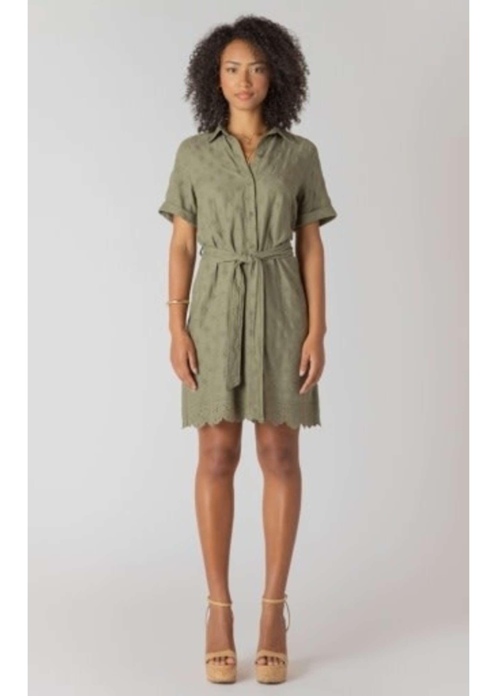 Room 34 2722621 DG Linen Eyelet Hem Mini Shirt Dress