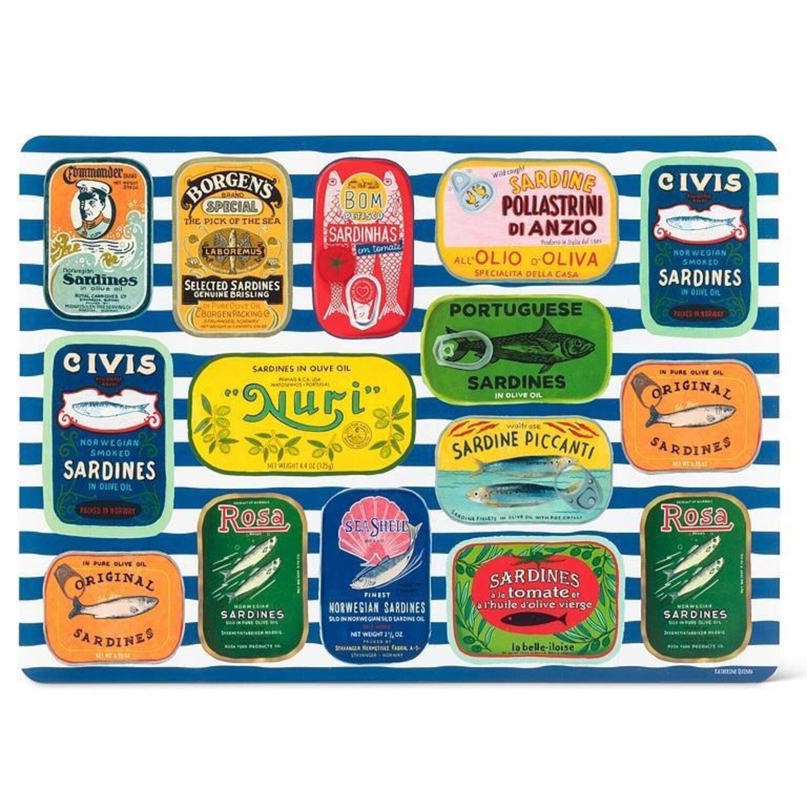 Sardine Tins on Stripes Placemat 13' x 18"