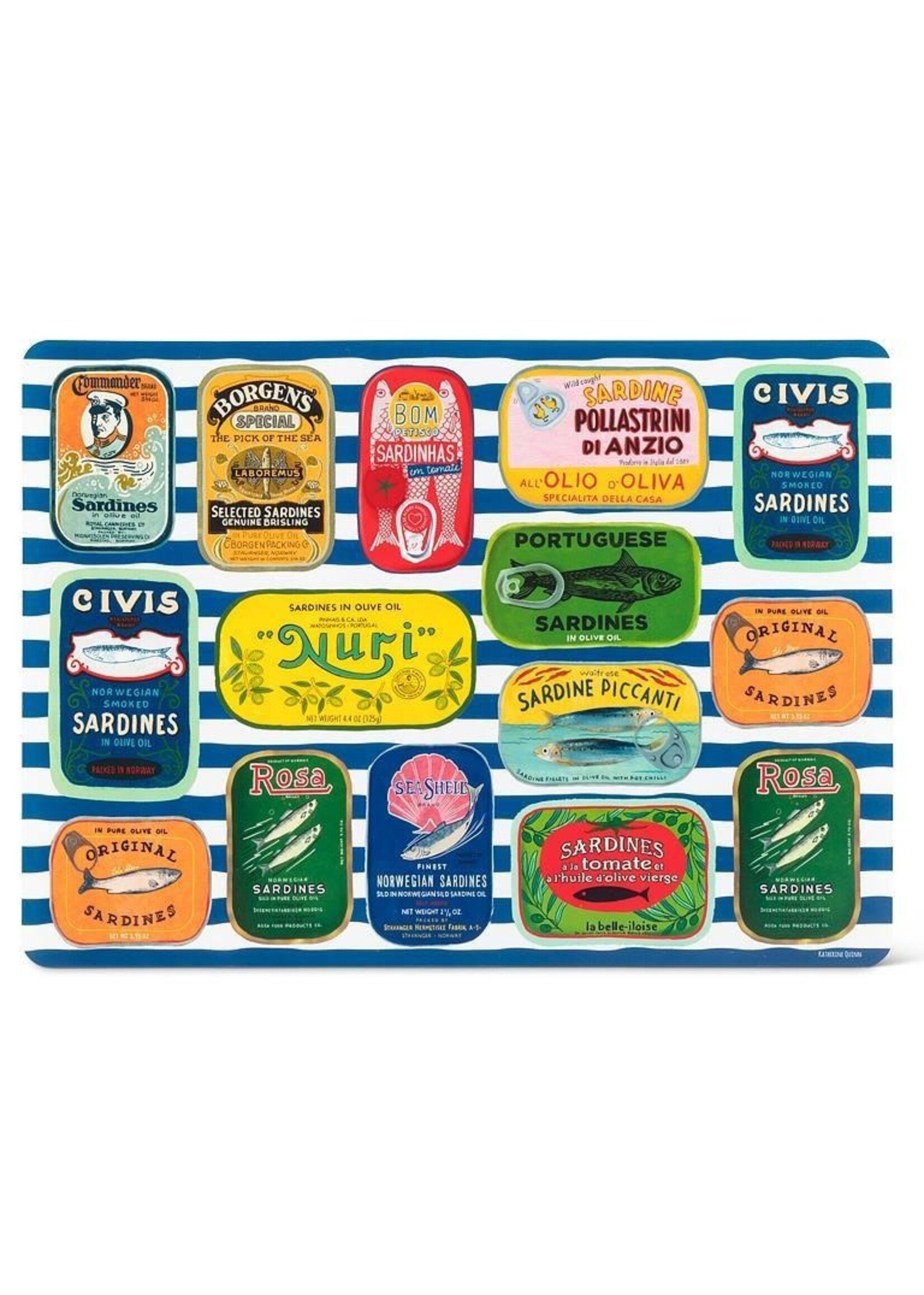 Sardine Tins on Stripes Placemat 13' x 18"
