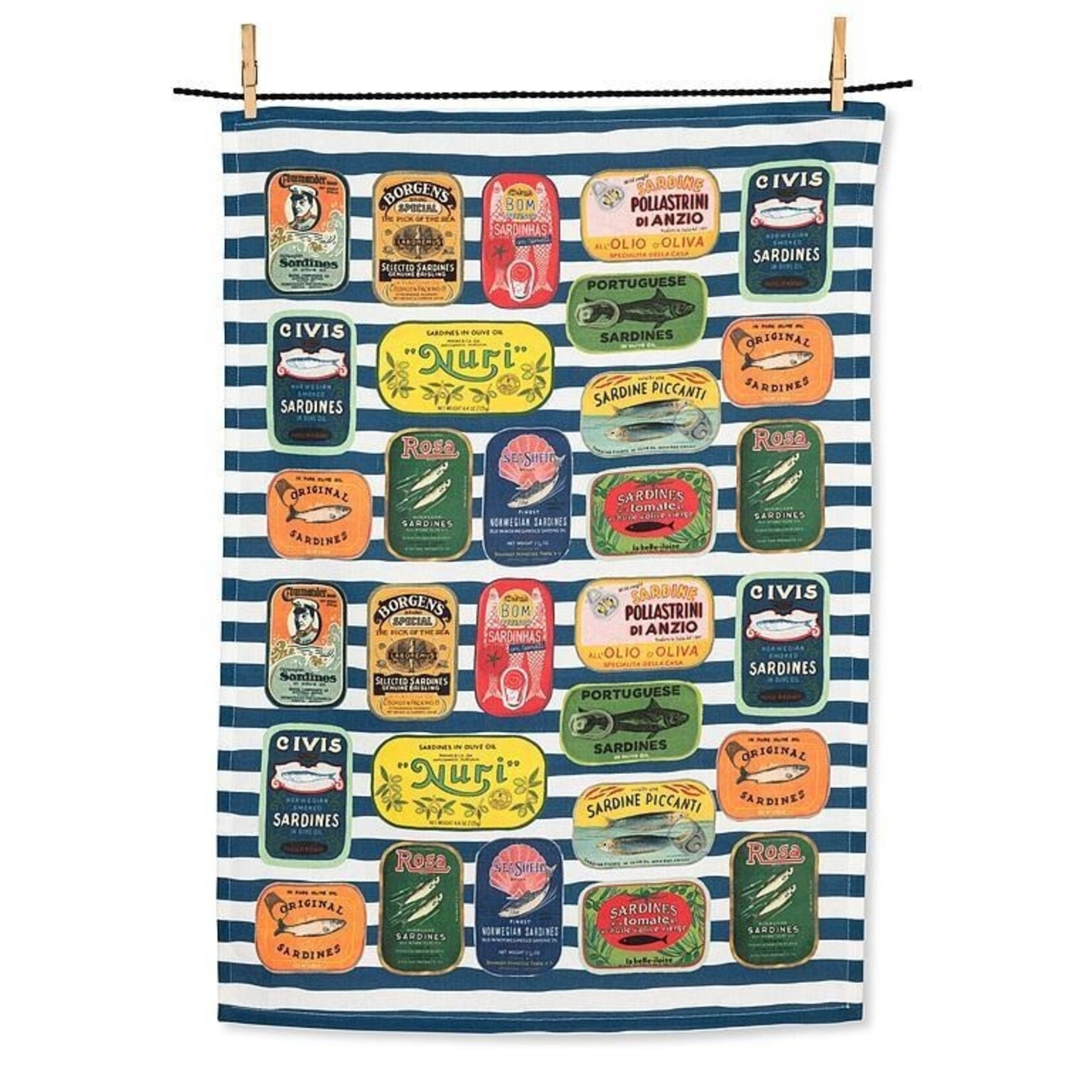 Sardine Tins on Stripes Kitchel Towel 20" x 28"