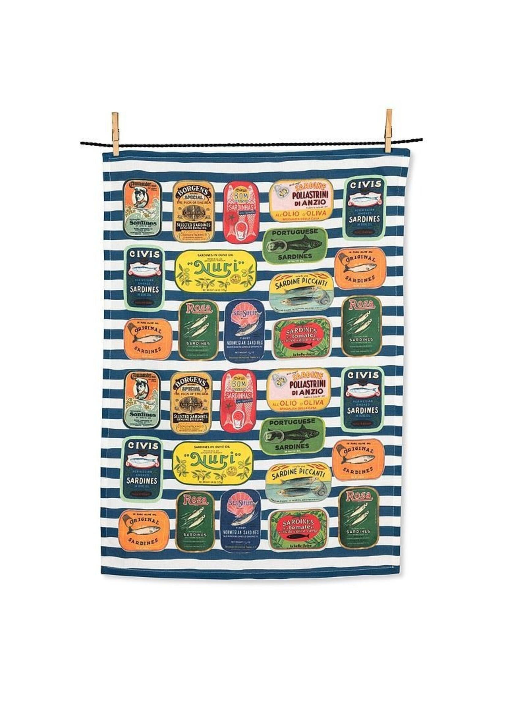 Sardine Tins on Stripes Kitchel Towel 20" x 28"