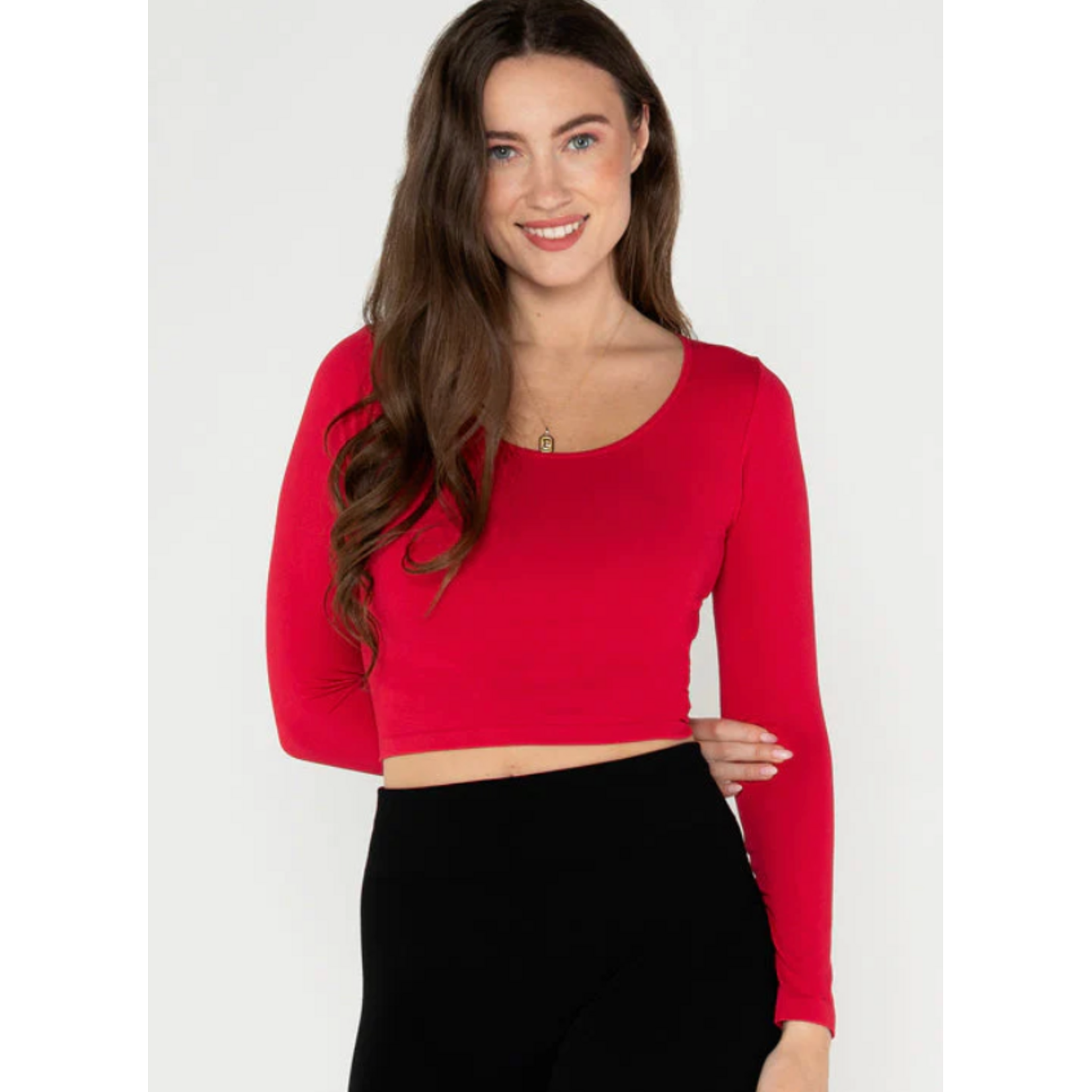 C'est Moi Bamboo Longsleeve Crop Scoop Neck Top - Assorted