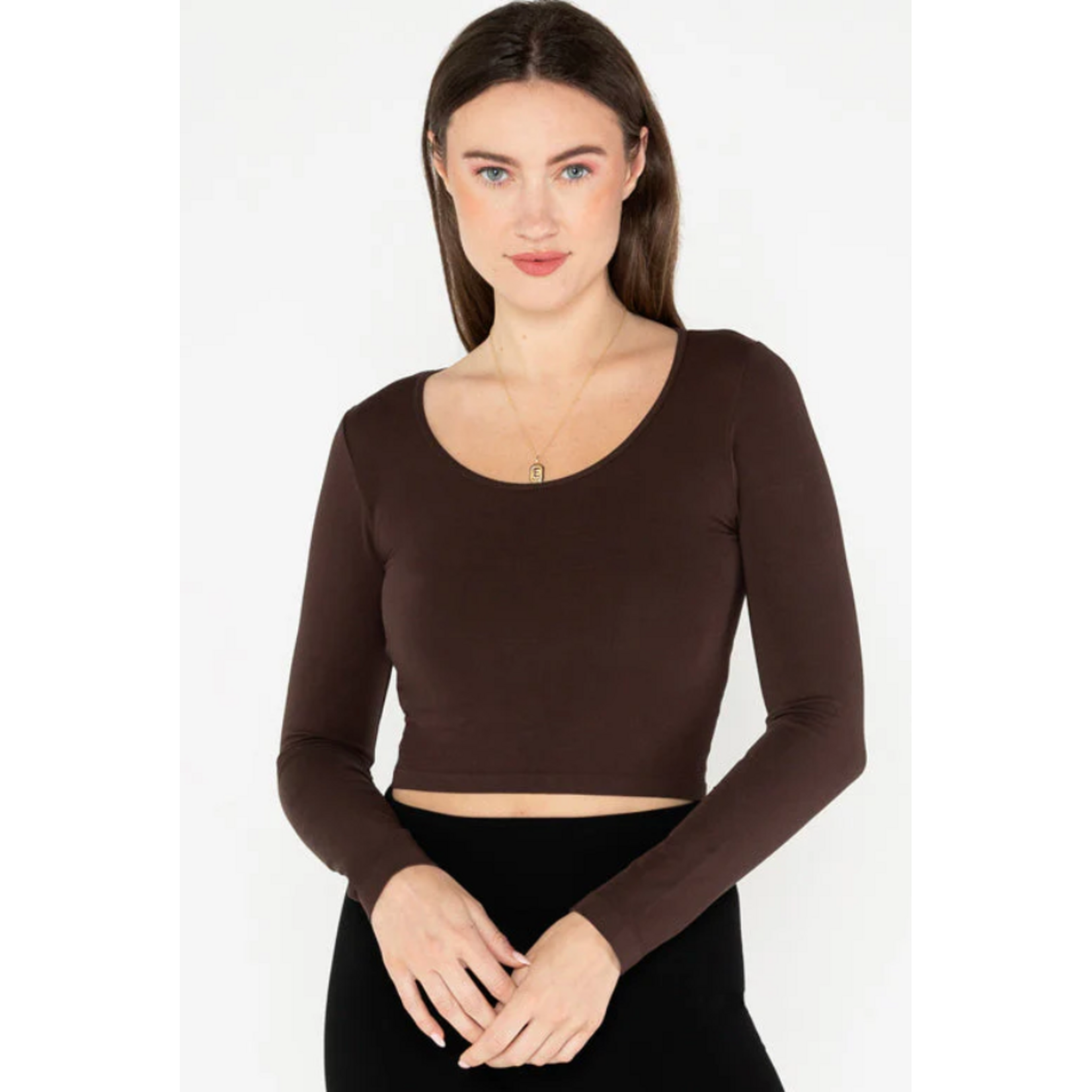 C'est Moi Bamboo Longsleeve Crop Scoop Neck Top - Assorted