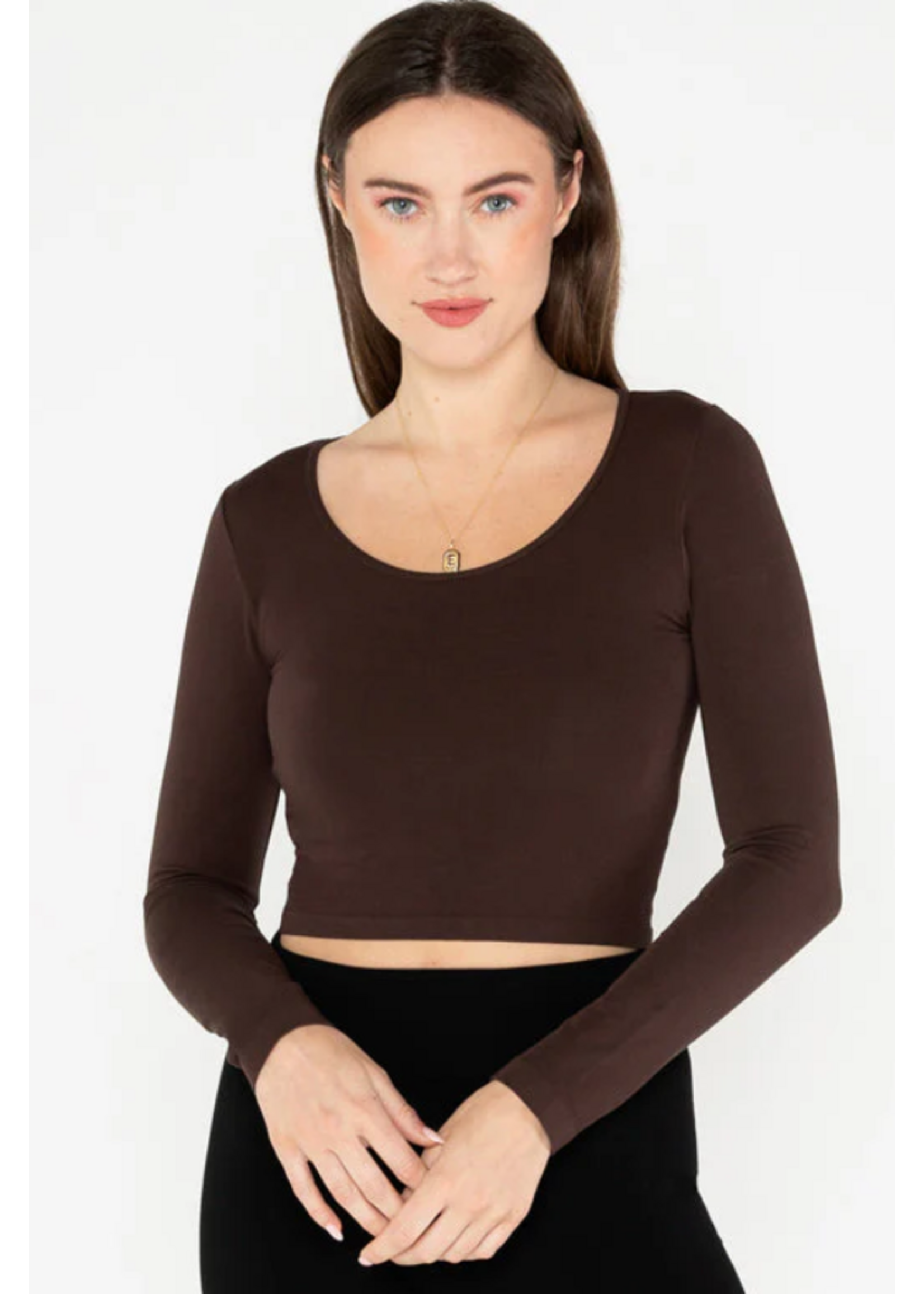 C'est Moi Bamboo Longsleeve Crop Scoop Neck Top - Assorted
