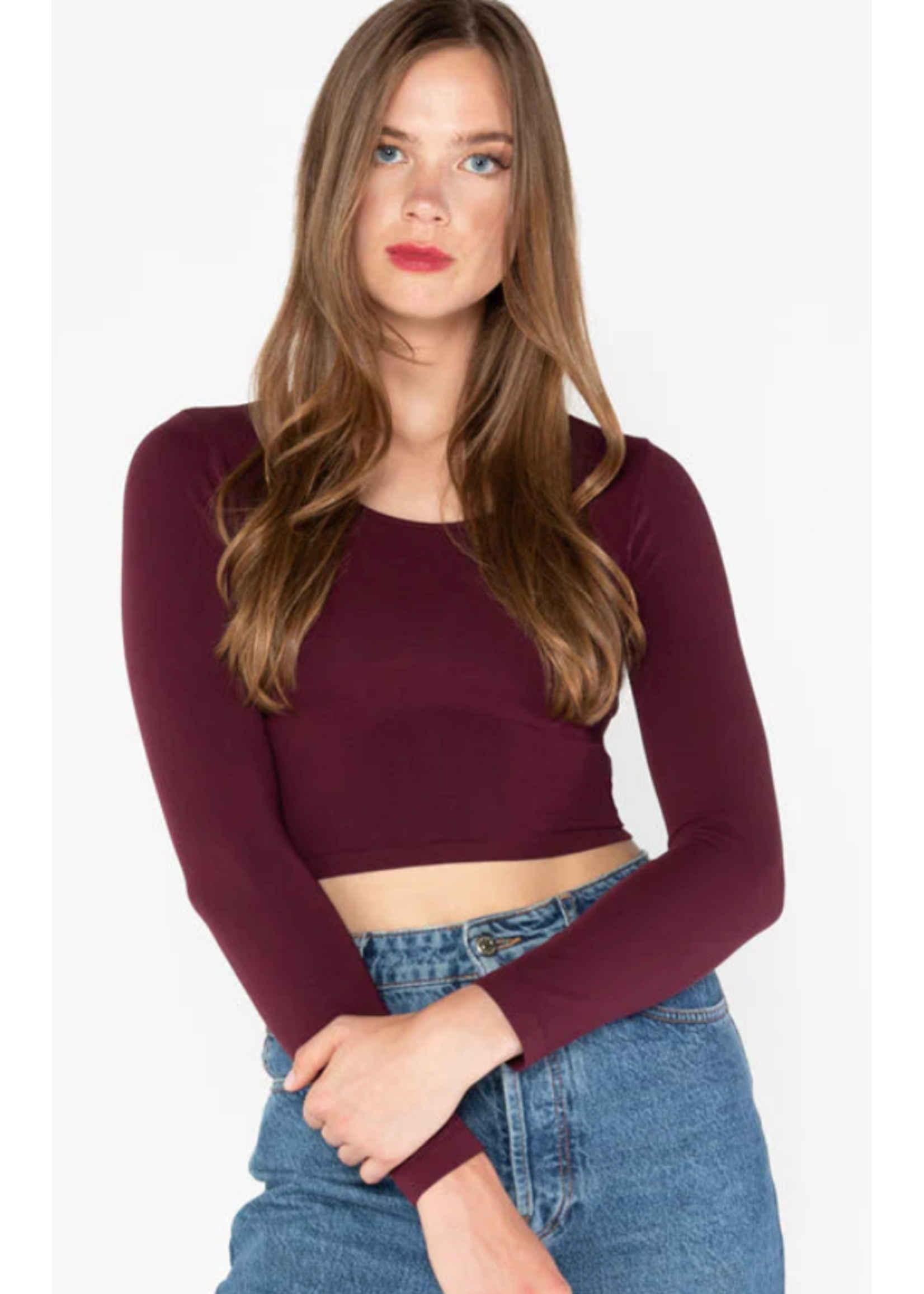 C'est Moi Bamboo Longsleeve Crop Scoop Neck Top - Assorted