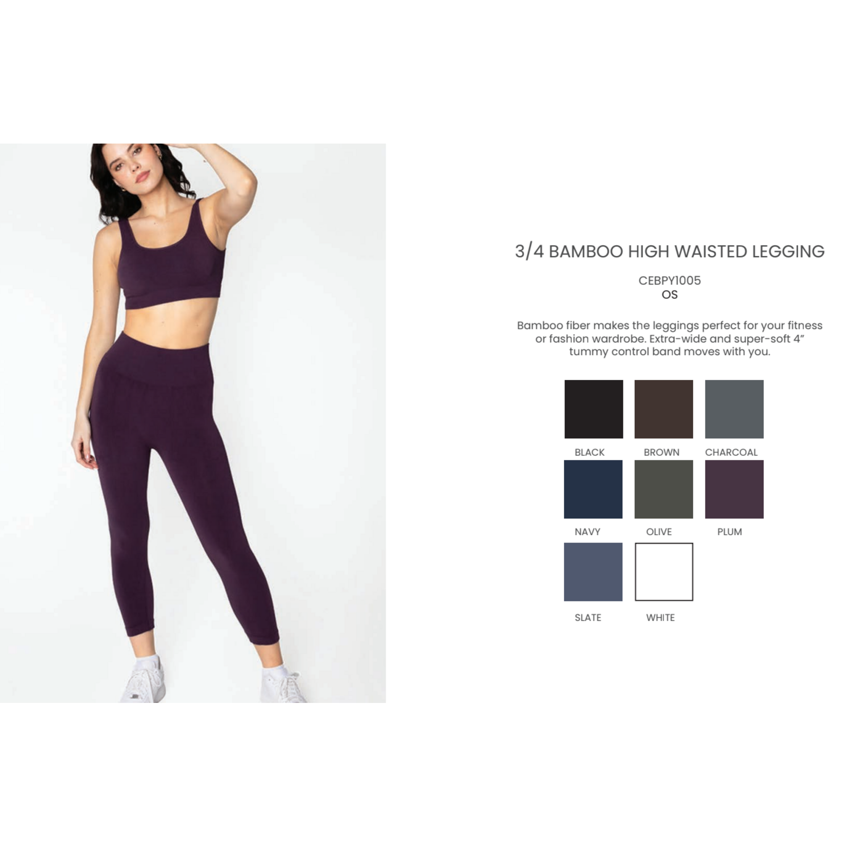 C'est Moi CEBPY1005 - Bamboo 3/4 High Waist Legging