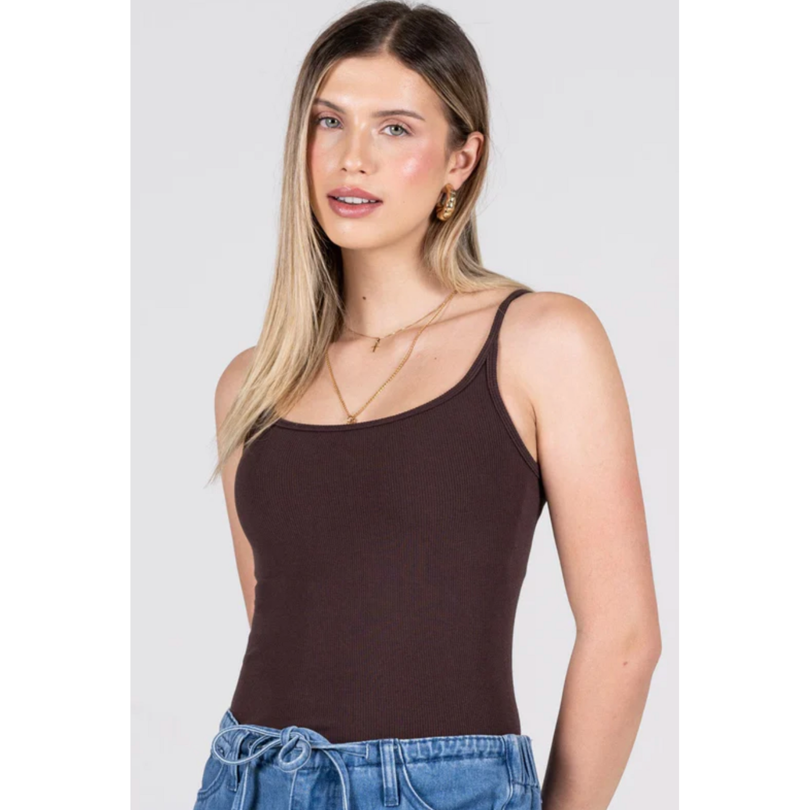 C'est Moi CEBT1118 - Bamboo Low Cut Ribbed Cami - One Size