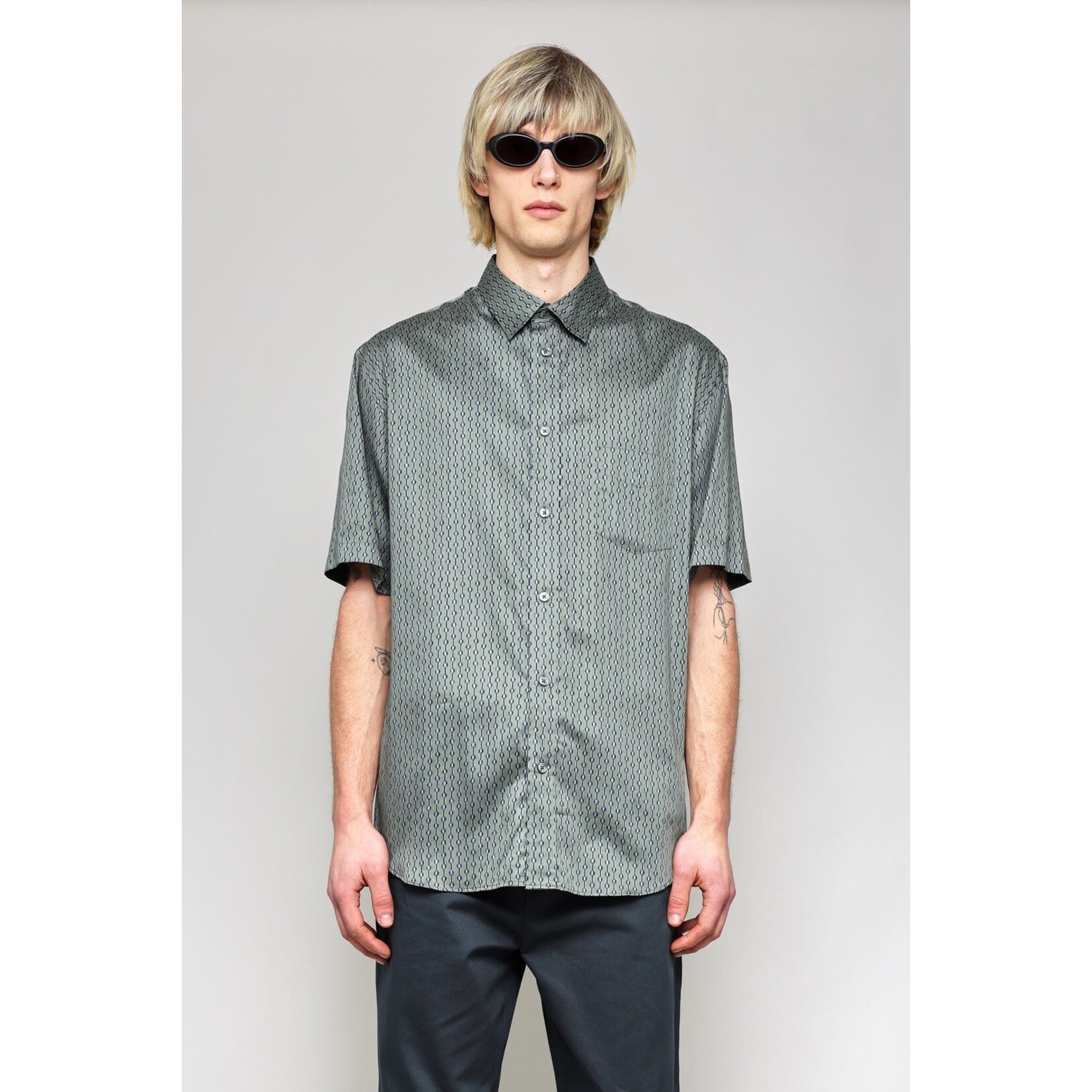 National Standards NS1191  - Japanese Short Sleeve Shirt - Dotted Stripe Print