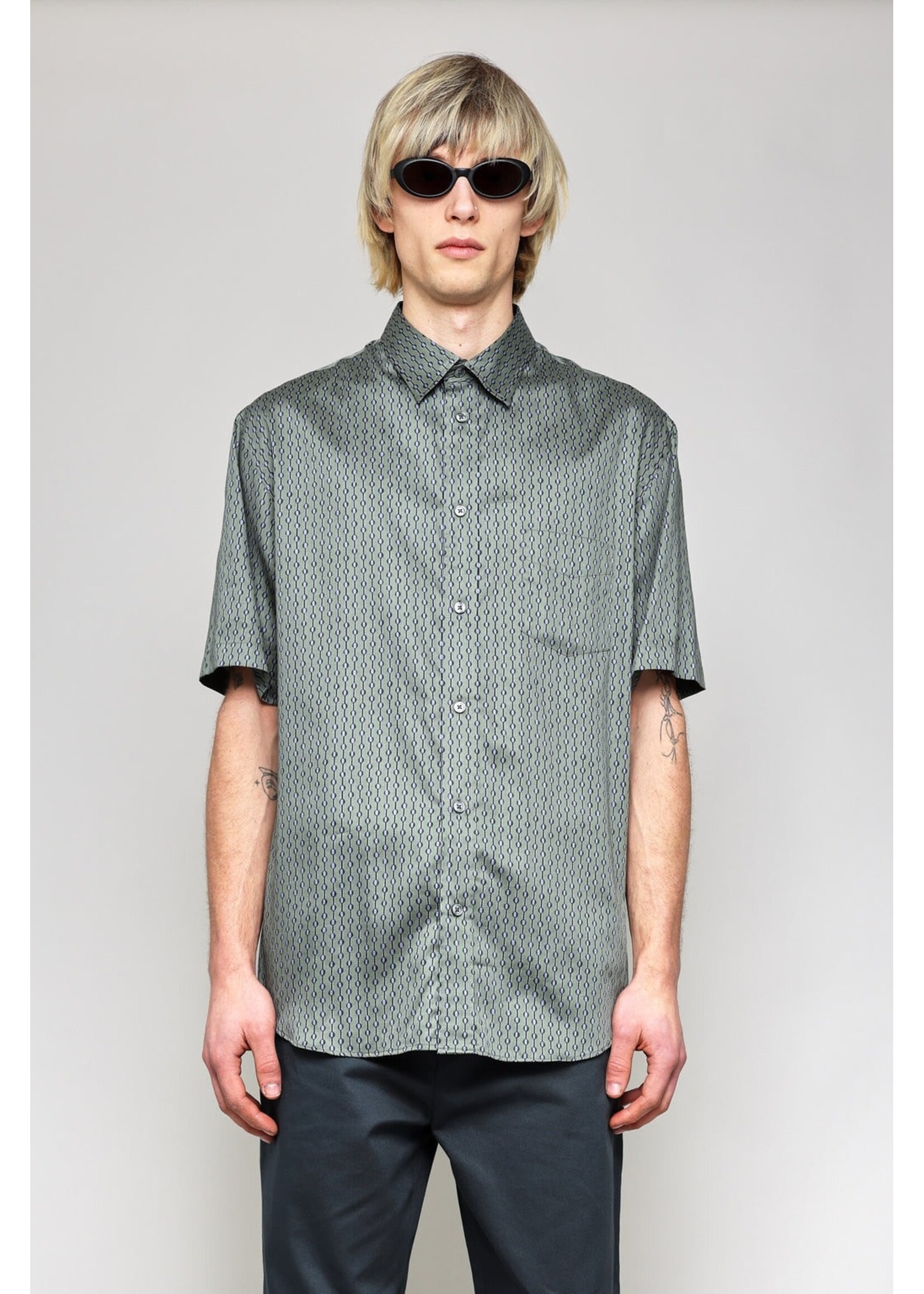 National Standards NS1191  - Japanese Short Sleeve Shirt - Dotted Stripe Print