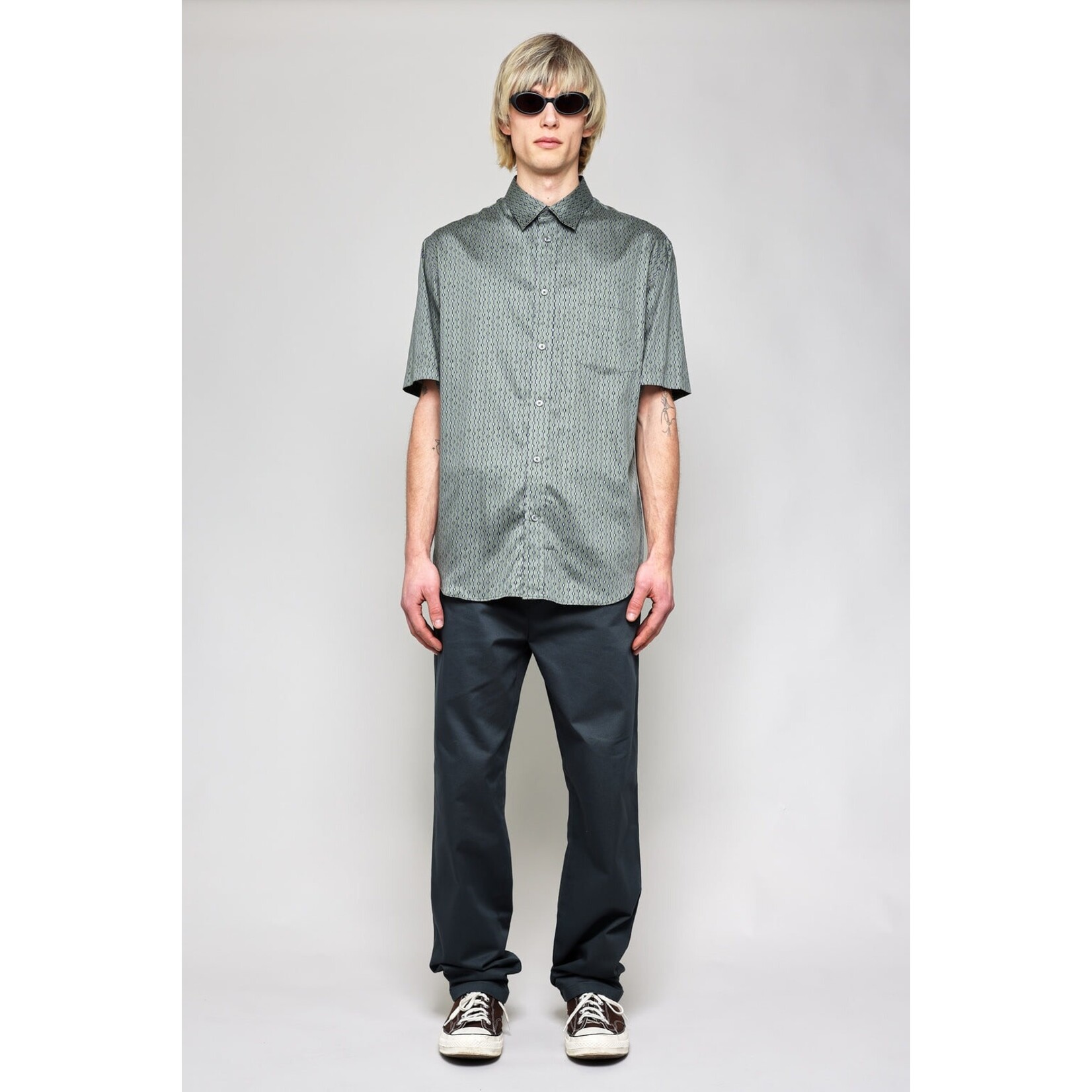 National Standards NS1191  - Japanese Short Sleeve Shirt - Dotted Stripe Print
