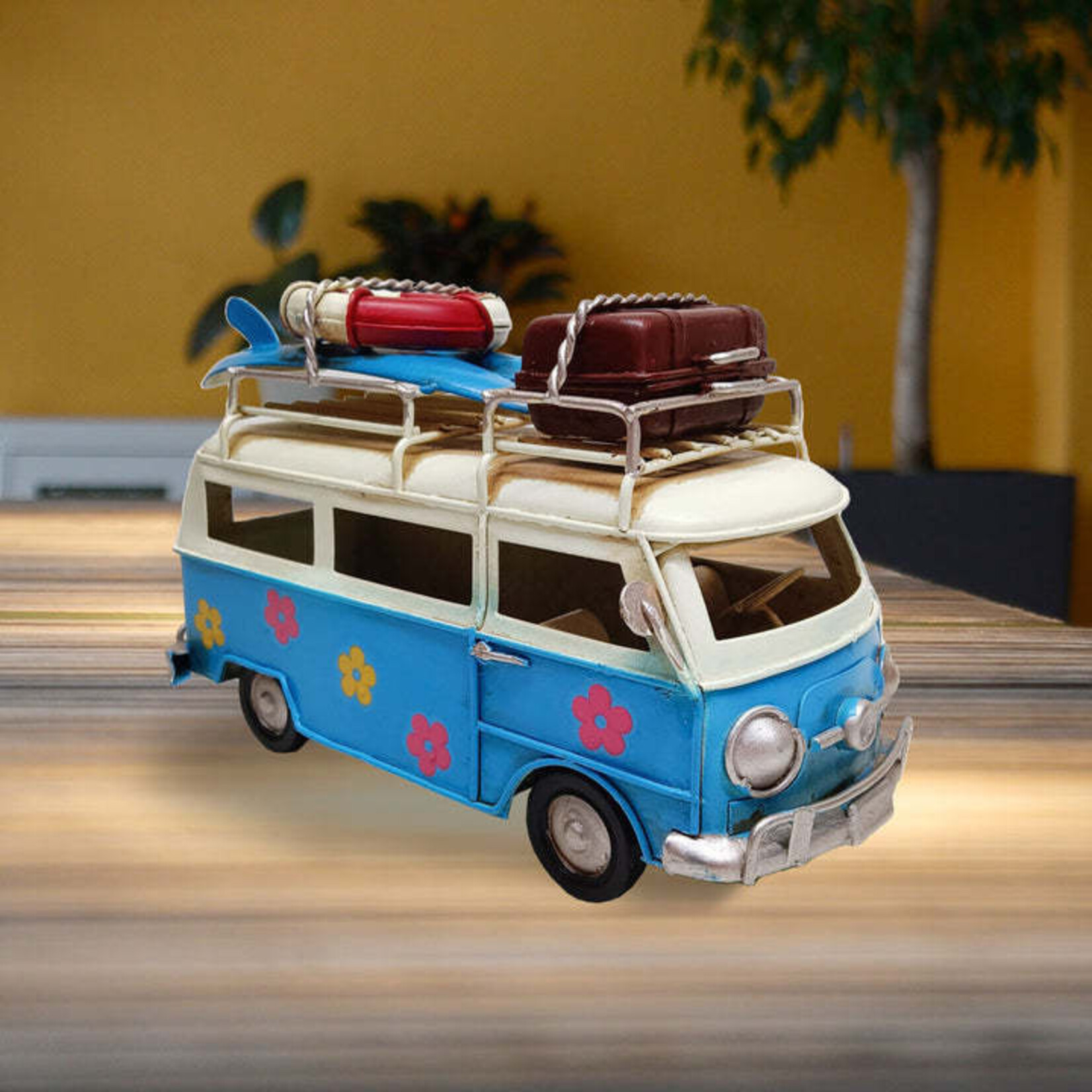 Panam Décor & Gifts Blue Metal Beach VW Bus