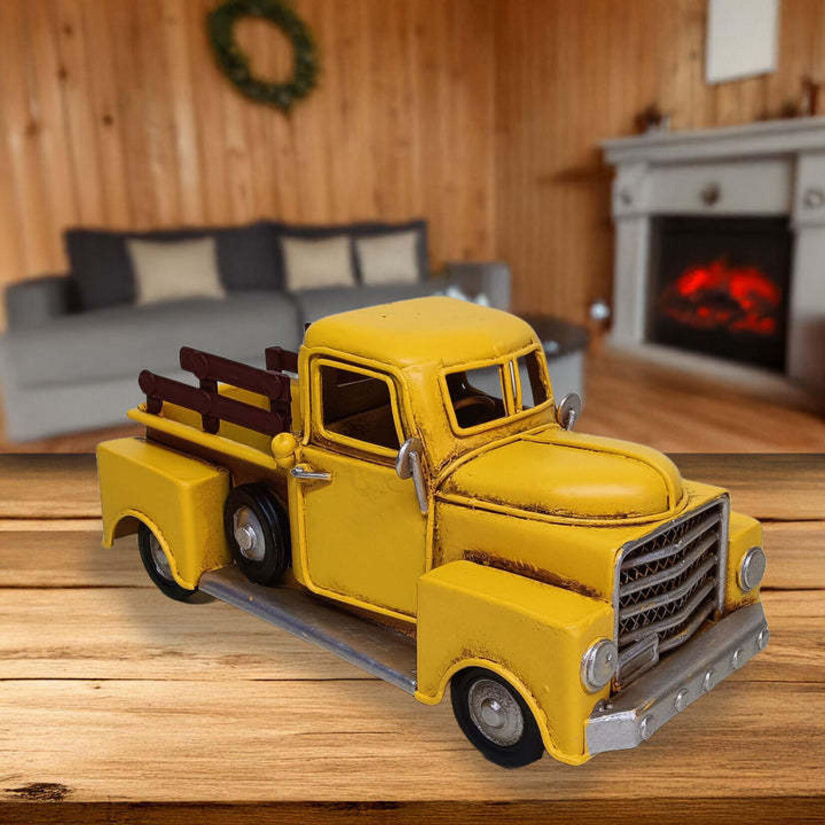 Vintage Yellow Pickup Truck Figurine