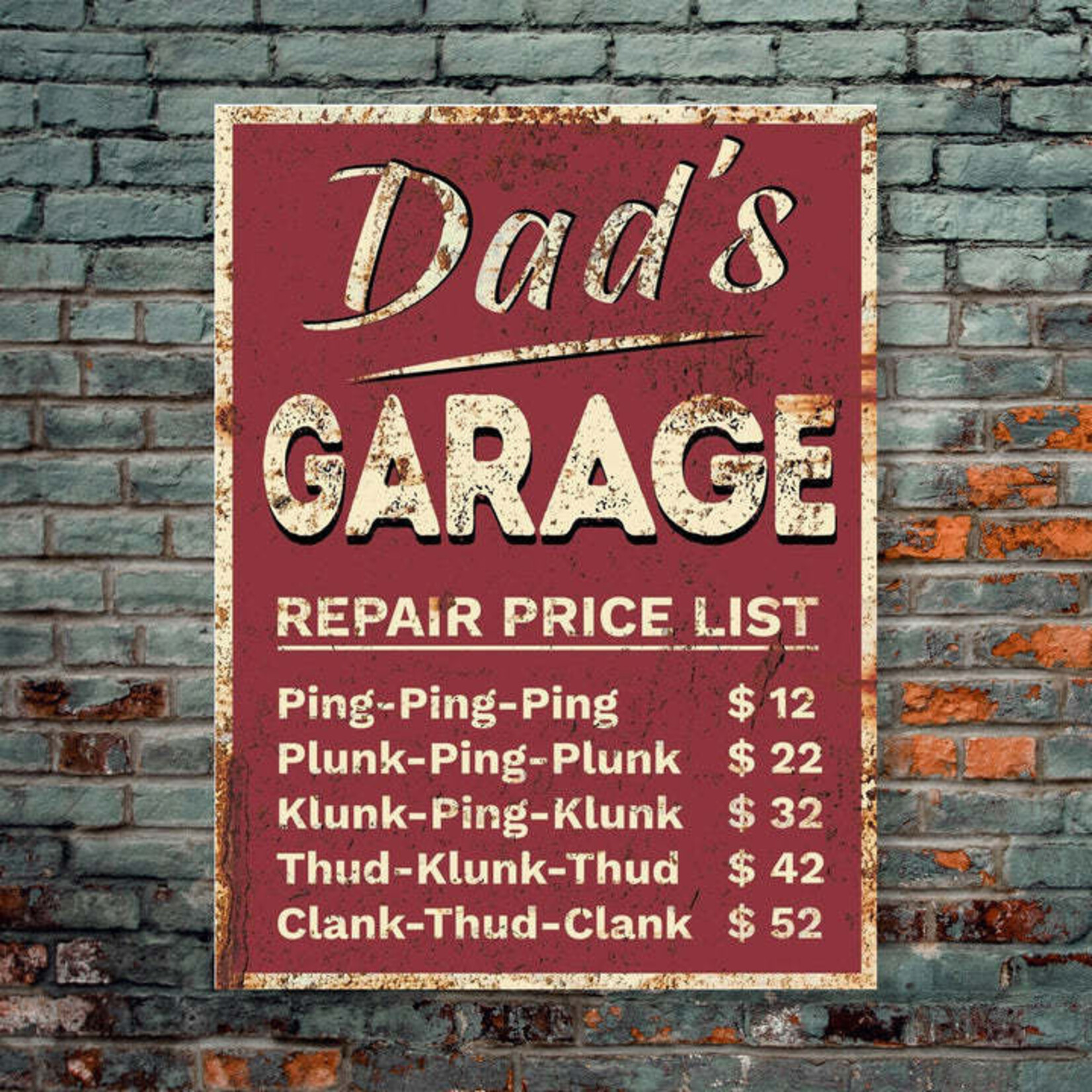 Panam Décor & Gifts Dad's Garage Pricelist Sign
