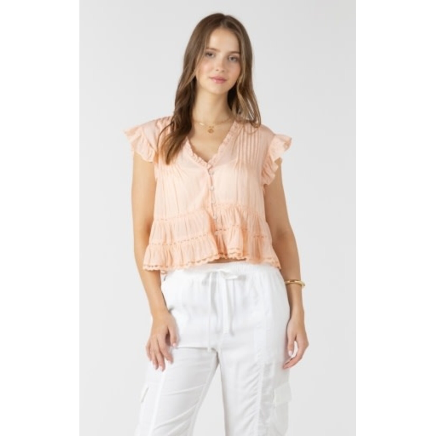 Dex Clothing 2723723 D - Lace Trim Soft Peplum Blouse