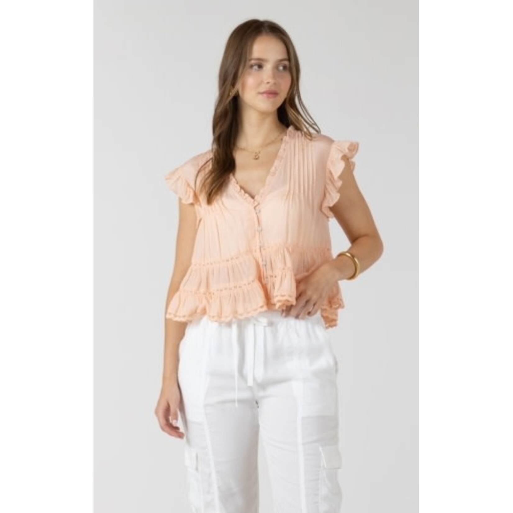 Dex Clothing 2723723 D - Lace Trim Soft Peplum Blouse