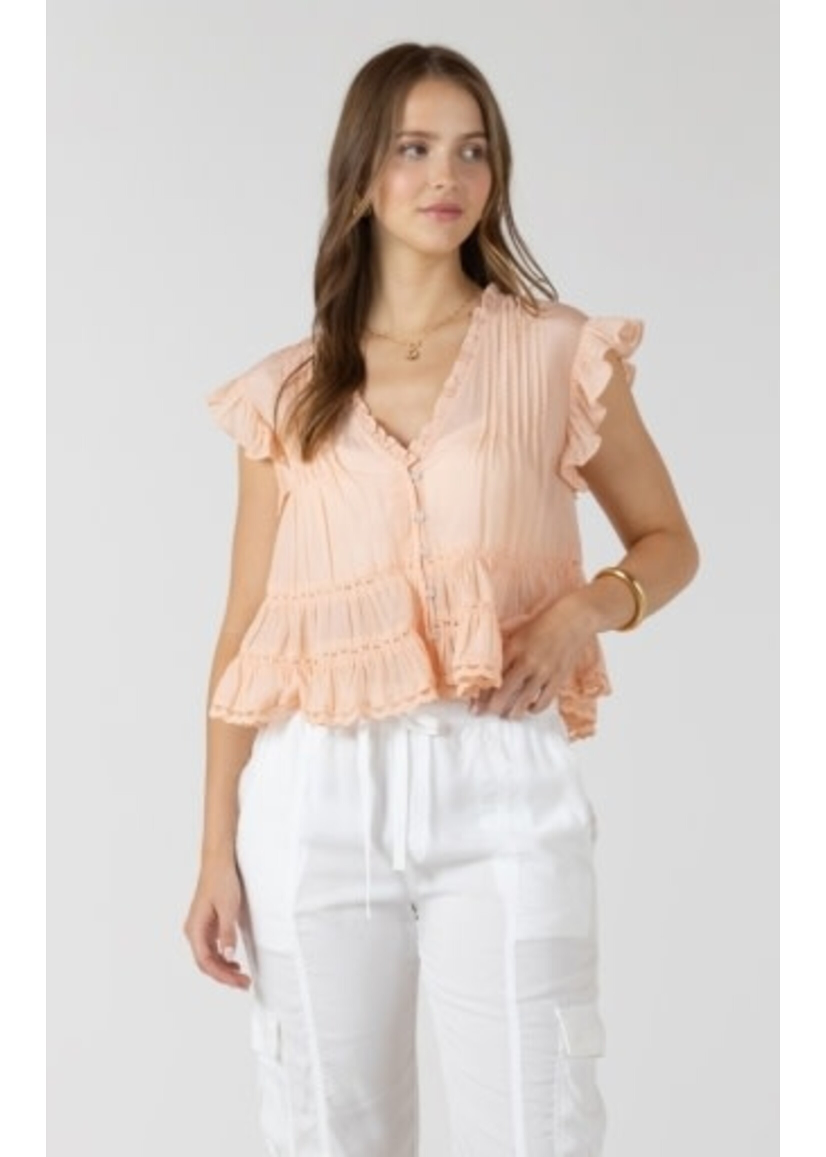 Dex Clothing 2723723 D - Lace Trim Soft Peplum Blouse