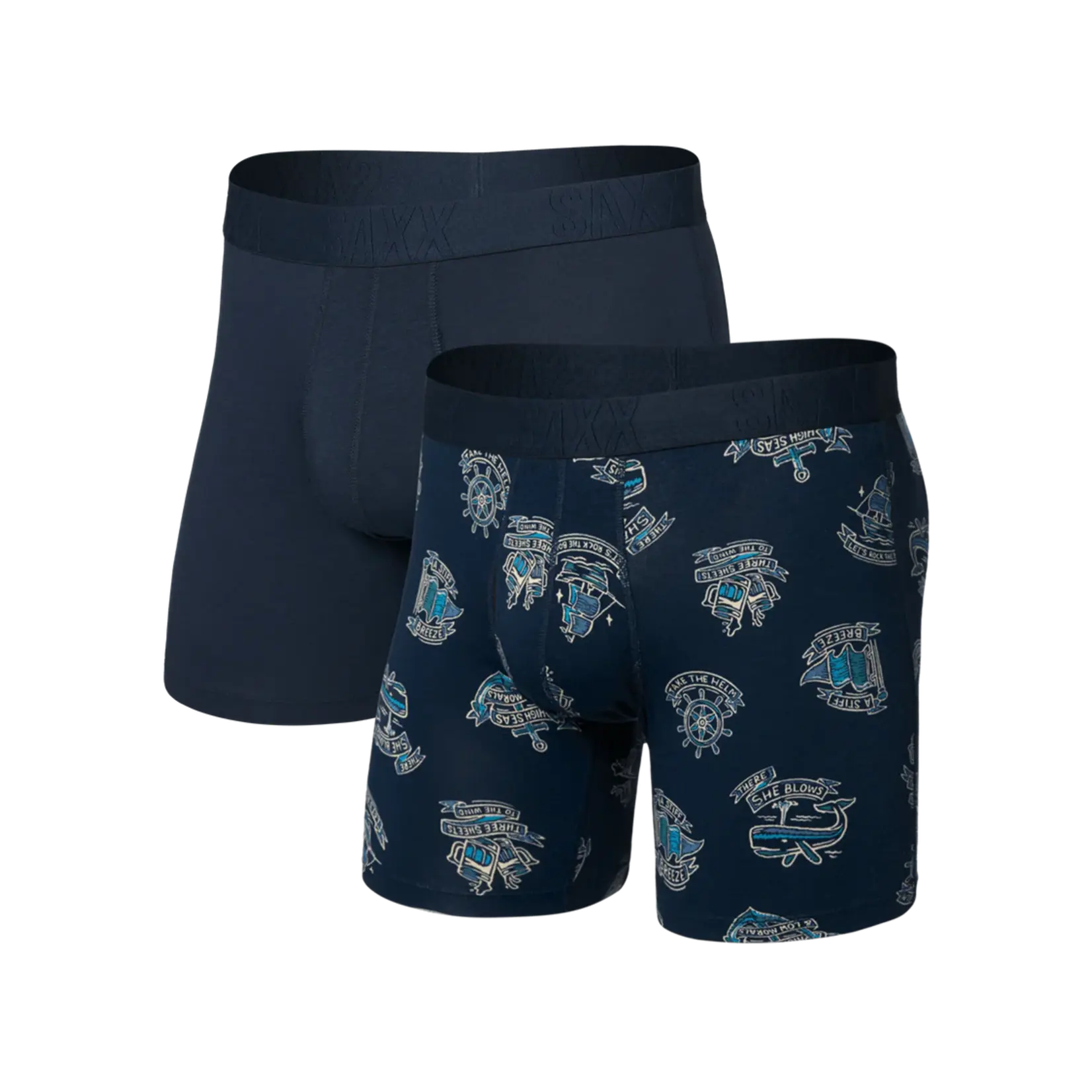 SAXX Underwear SXPP2C-HSD - DropTemp Cooling Cotton Boxer Brief with Fly - 2 Pack (High Seas/Dark Ink)