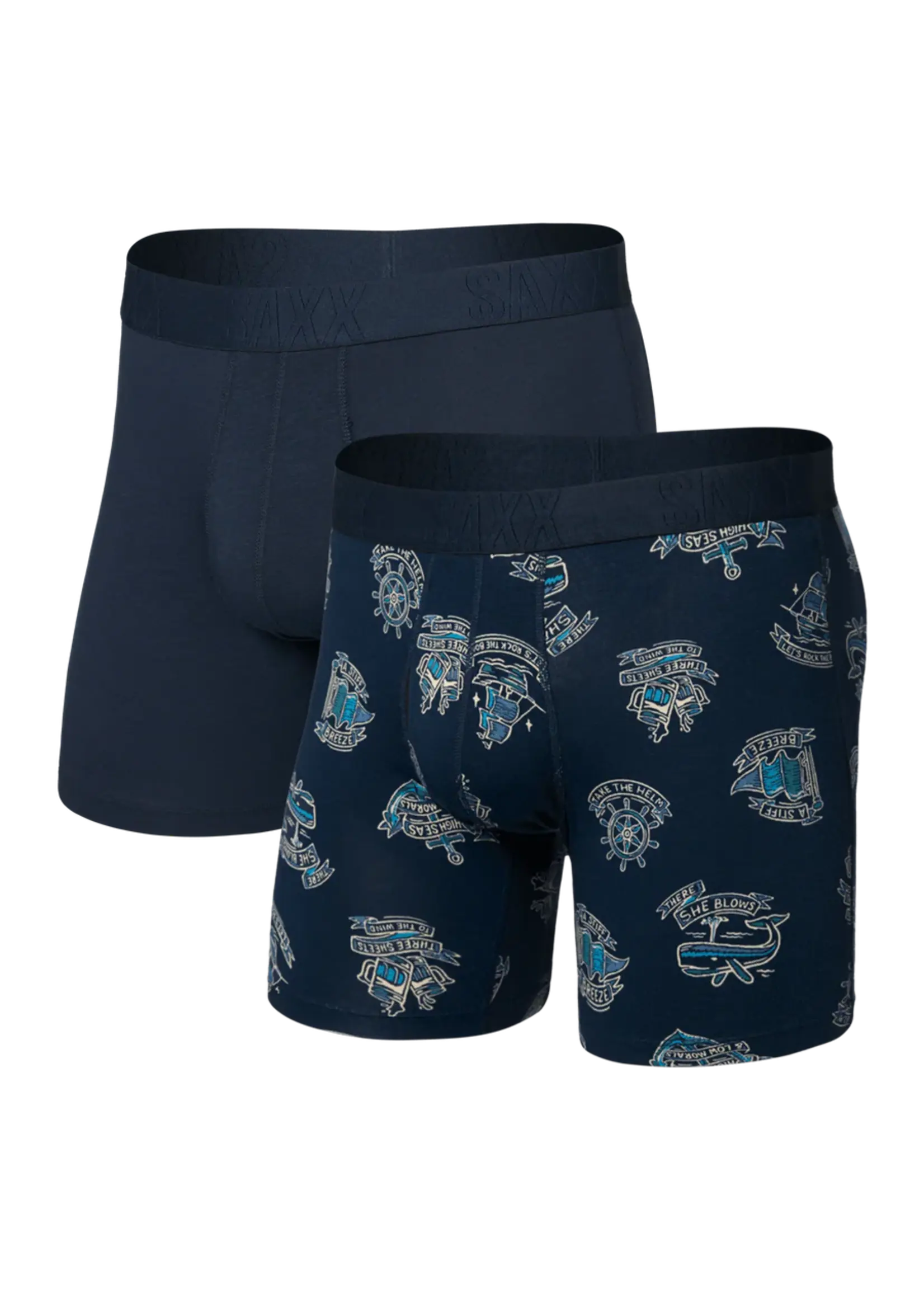 SAXX Underwear SXPP2C-HSD - DropTemp Cooling Cotton Boxer Brief with Fly - 2 Pack (High Seas/Dark Ink)