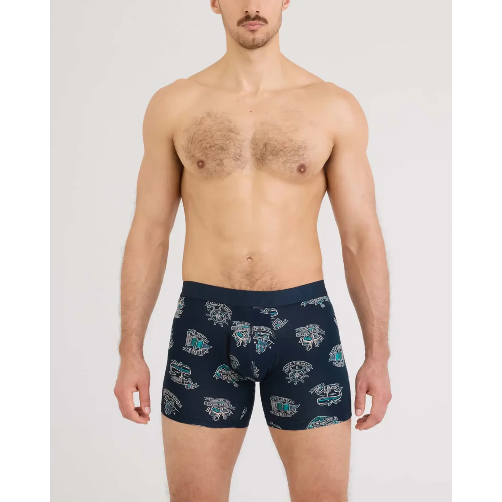 SAXX Underwear SXPP2C-HSD - DropTemp Cooling Cotton Boxer Brief with Fly - 2 Pack (High Seas/Dark Ink)