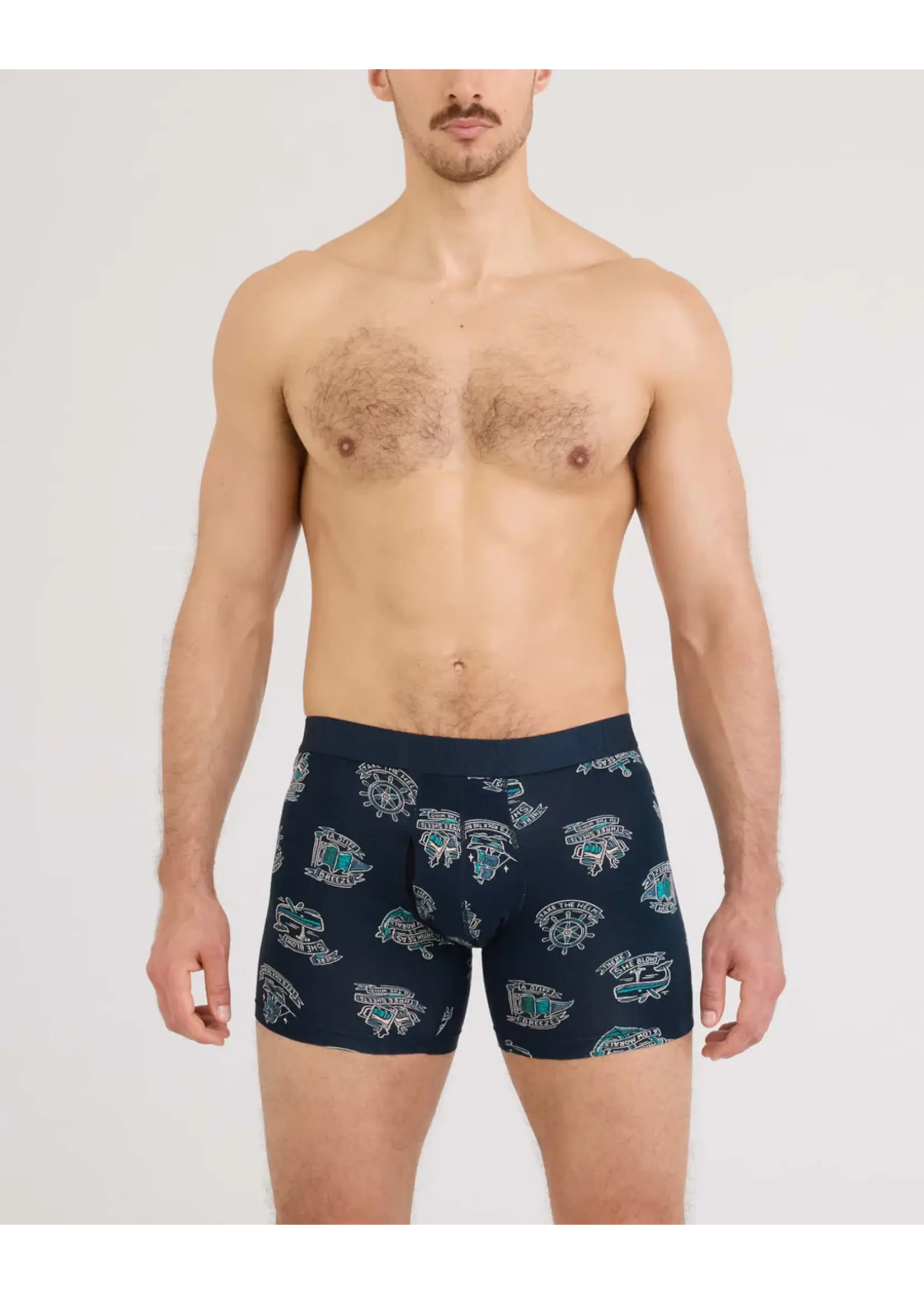 SAXX Underwear SXPP2C-HSD - DropTemp Cooling Cotton Boxer Brief with Fly - 2 Pack (High Seas/Dark Ink)