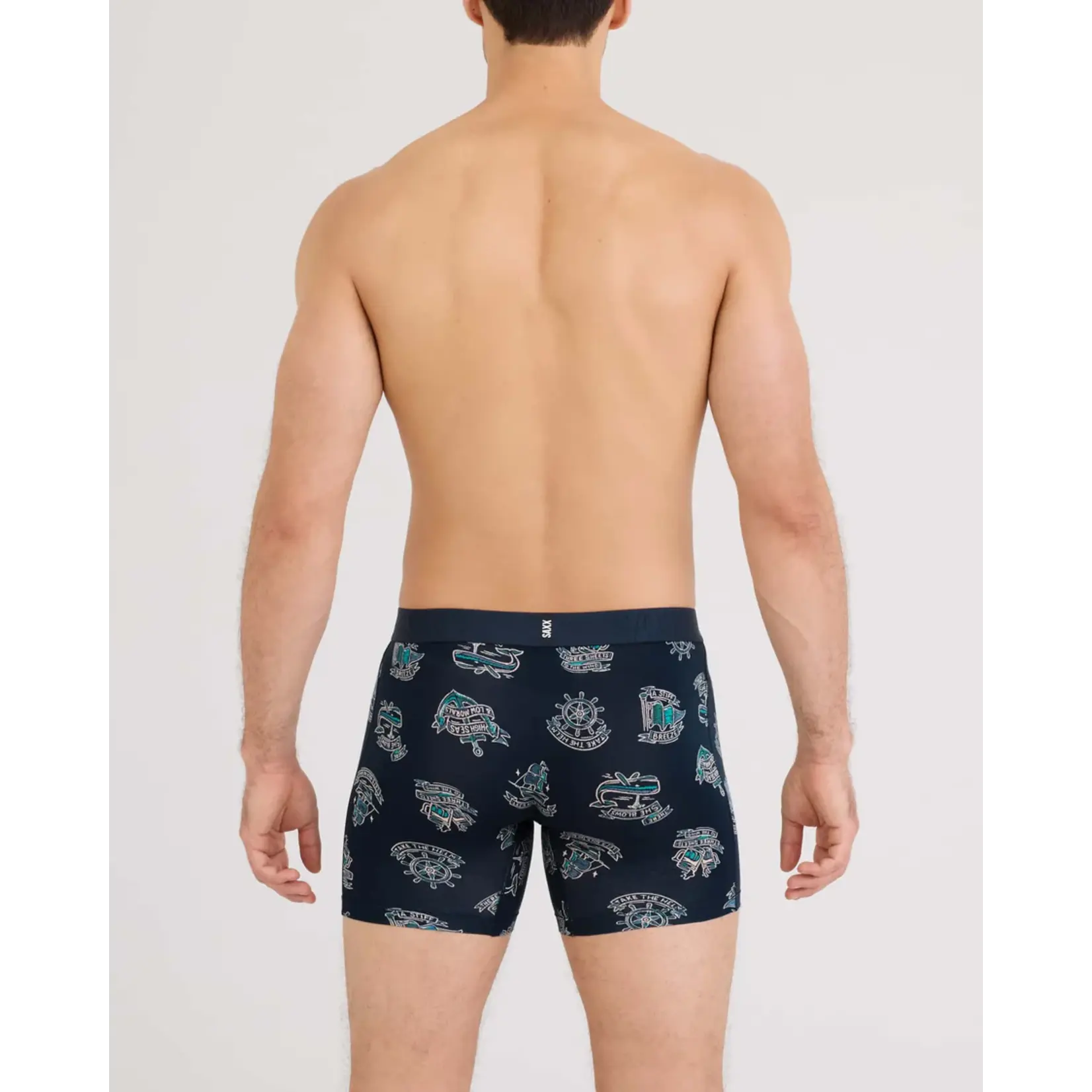 SAXX Underwear SXPP2C-HSD - DropTemp Cooling Cotton Boxer Brief with Fly - 2 Pack (High Seas/Dark Ink)