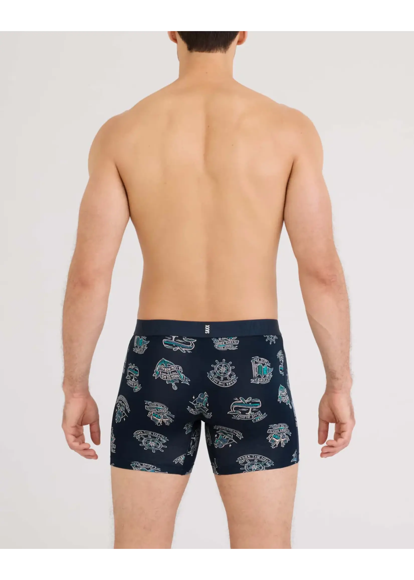 SAXX Underwear SXPP2C-HSD - DropTemp Cooling Cotton Boxer Brief with Fly - 2 Pack (High Seas/Dark Ink)