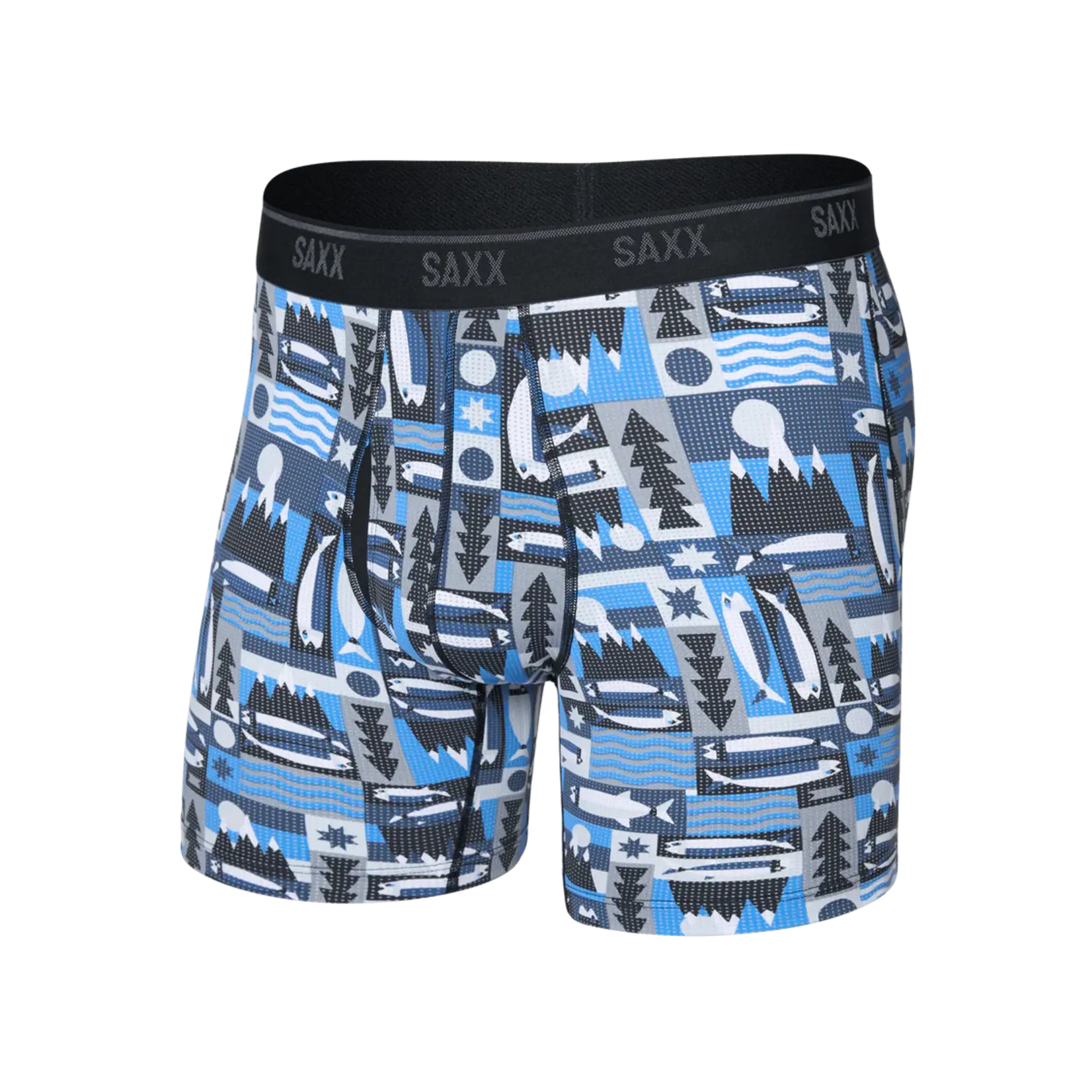SAXX Underwear QT Quick Dry Mesh Boxer Brief with Fly (Winter Angler/Blue)